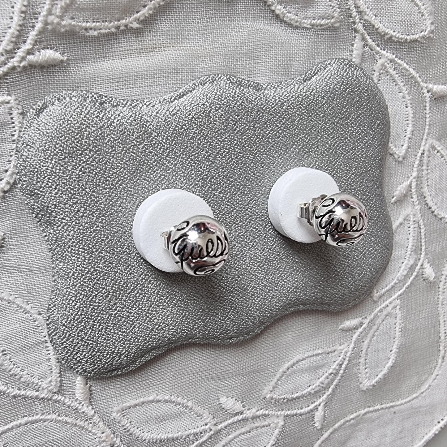 Posts - Guess Logo Silver Ball Stud Earrings