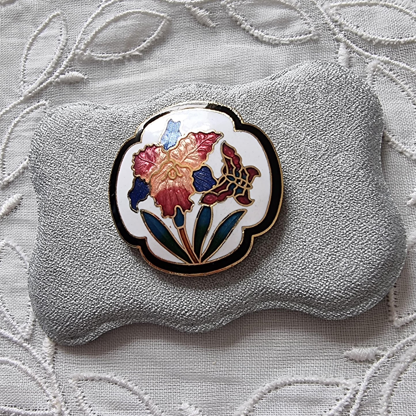 Brooch - Enamel Flower with Butterfly Brooch