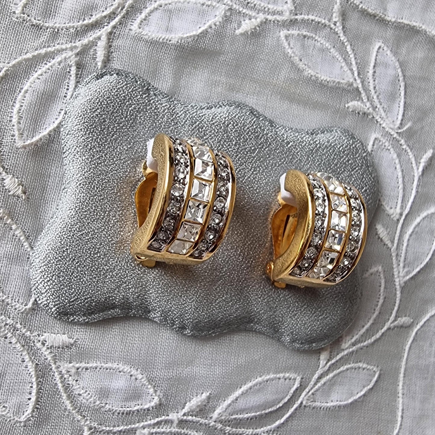 Clip on - Gold and Clear Crystals Half Hoop Clip On Earrings