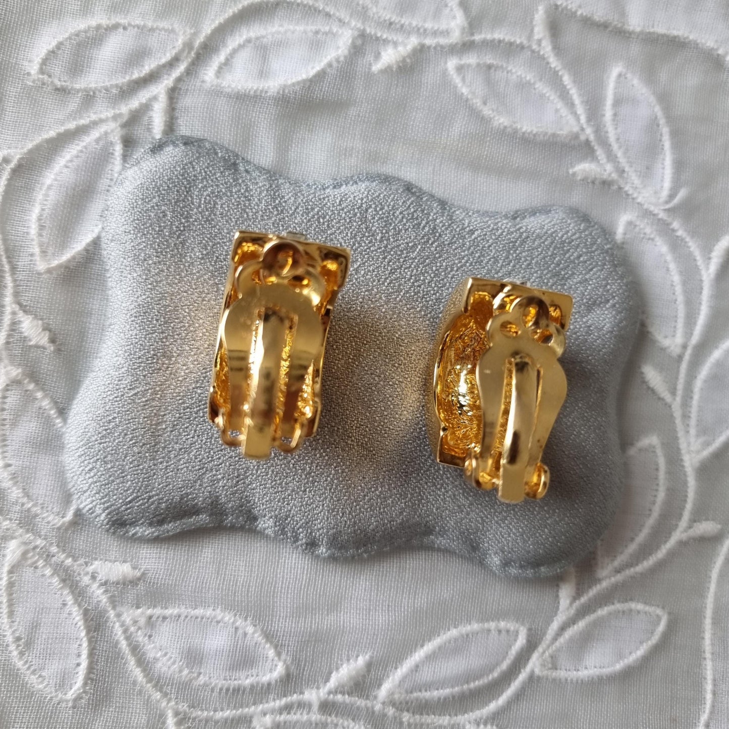 Clip on - Gold and Clear Crystals Half Hoop Clip On Earrings