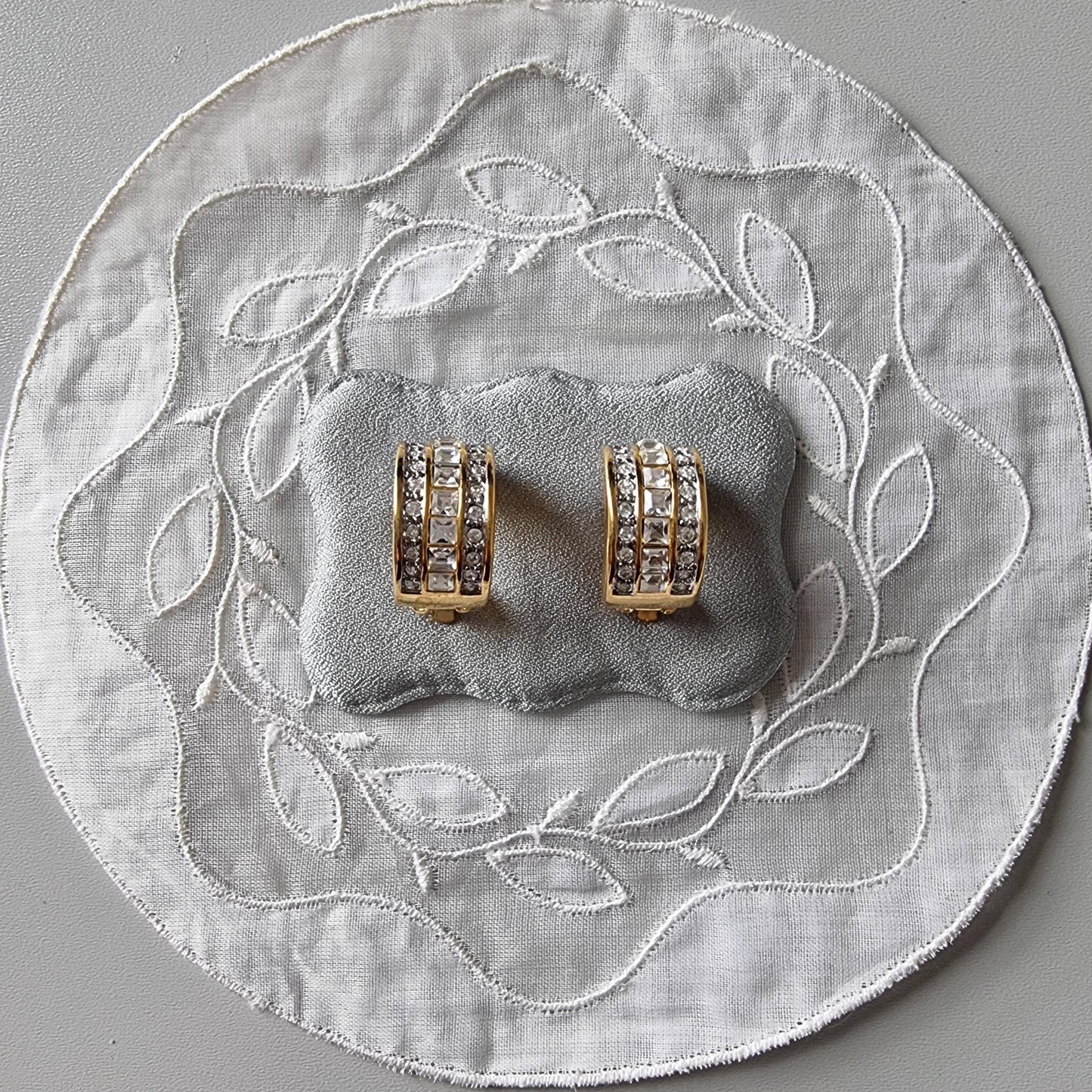 Clip on - Gold and Clear Crystals Half Hoop Clip On Earrings