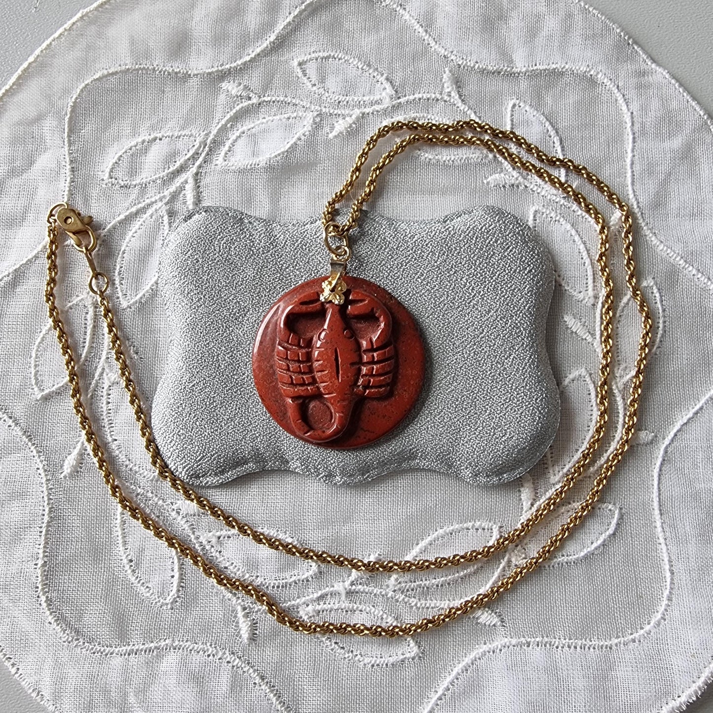 Necklace - Red Jasper Carved Scorpion Pendant Necklace
