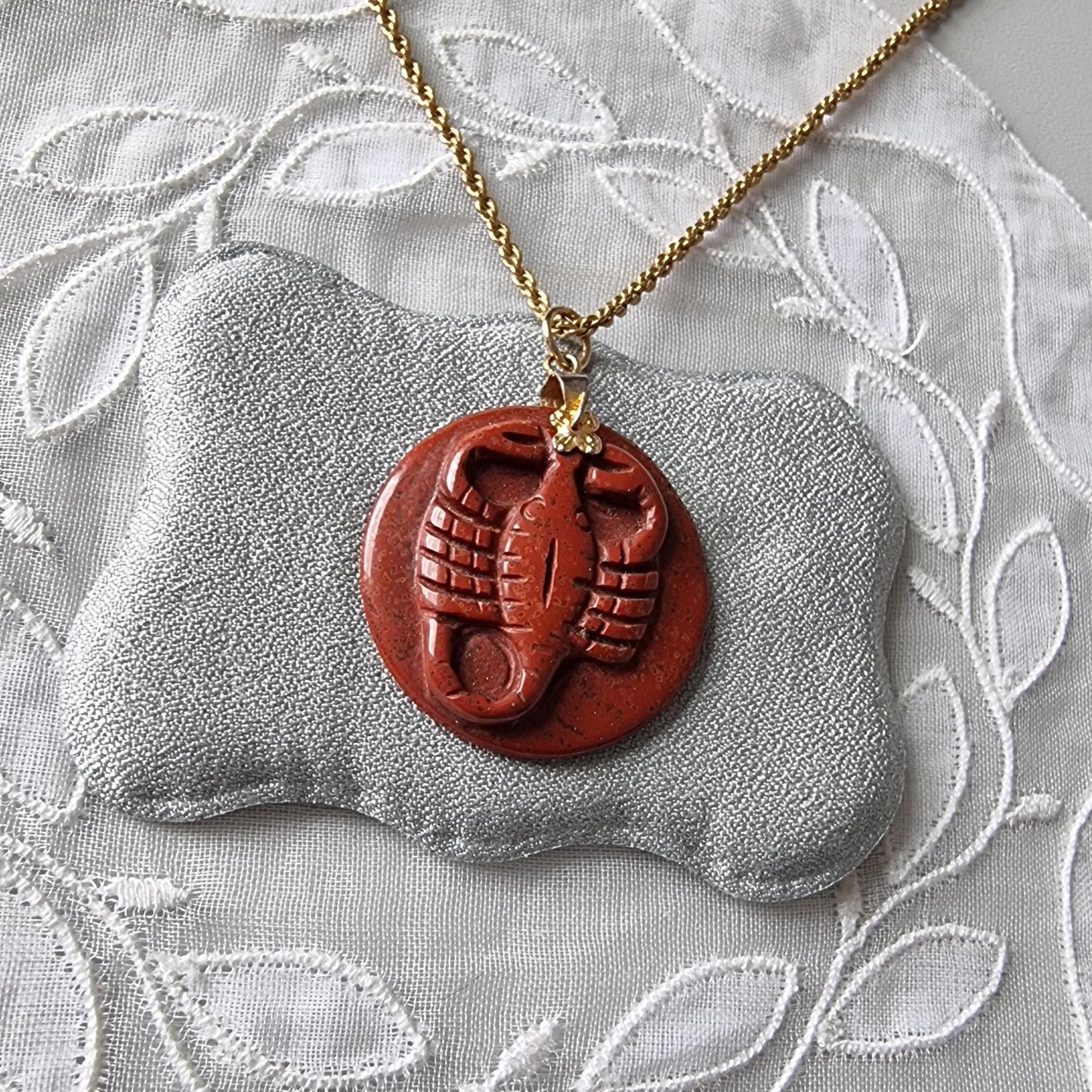 Necklace - Red Jasper Carved Scorpion Pendant Necklace