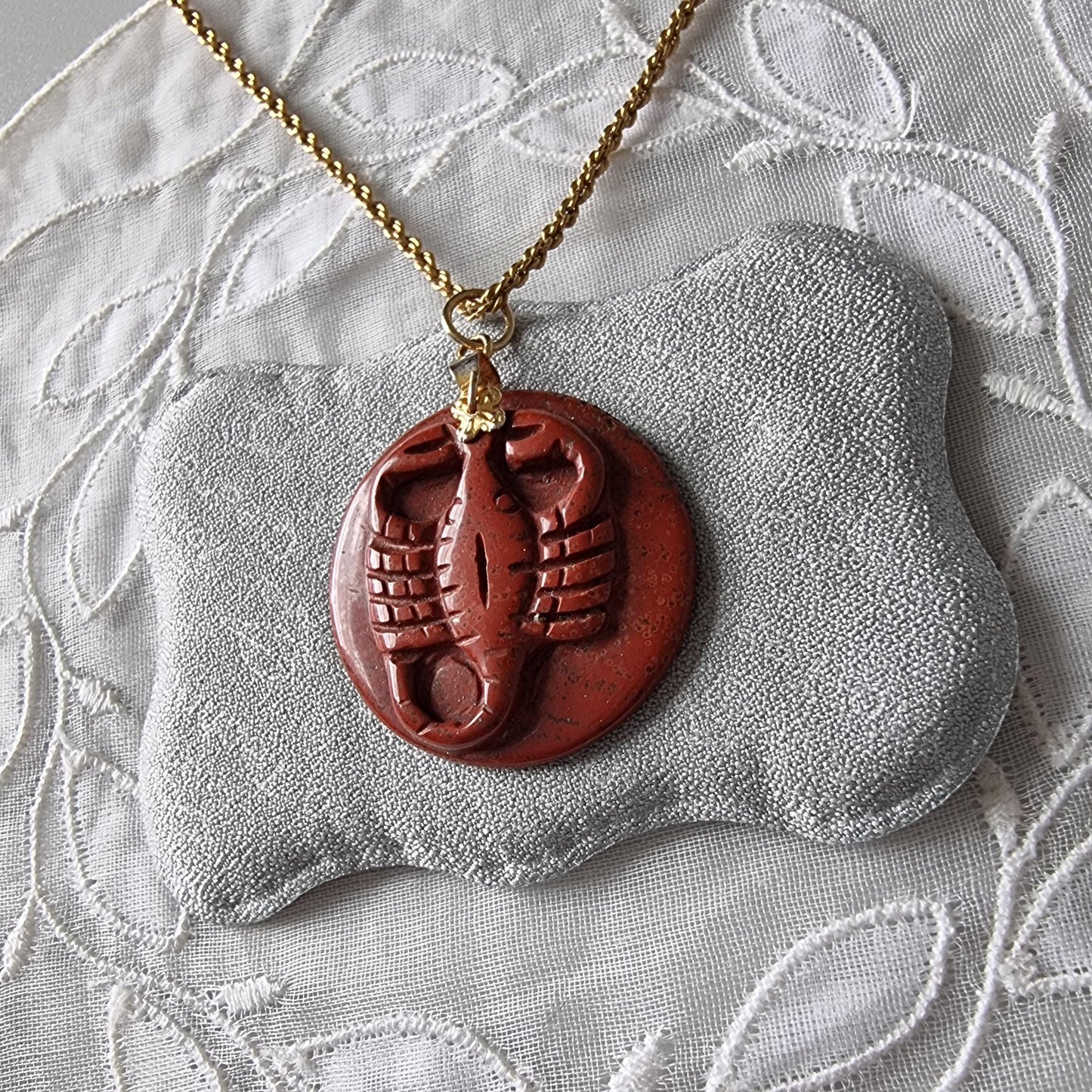 Necklace - Red Jasper Carved Scorpion Pendant Necklace