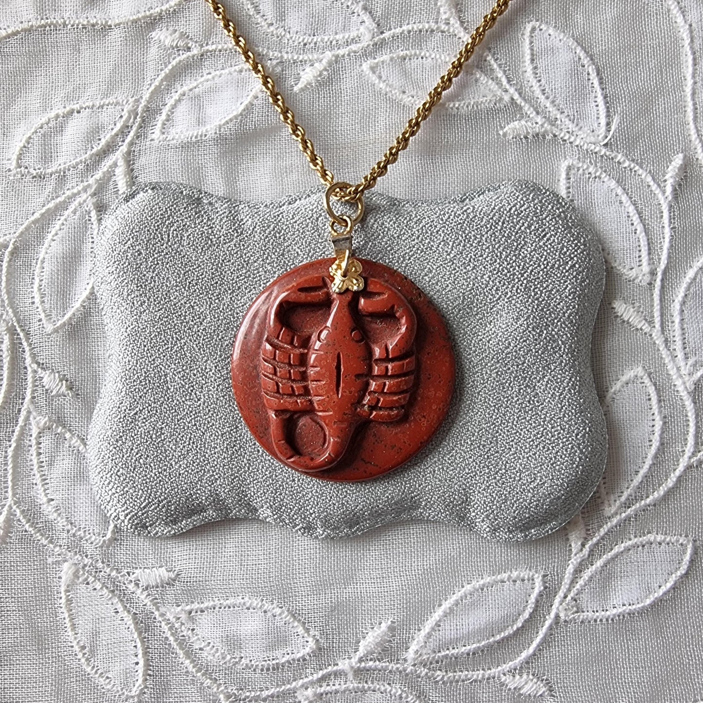 Necklace - Red Jasper Carved Scorpion Pendant Necklace