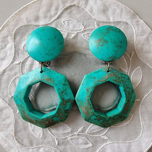 Clip on - Statement Turquoise Acrylic Drop Clip on Earrings