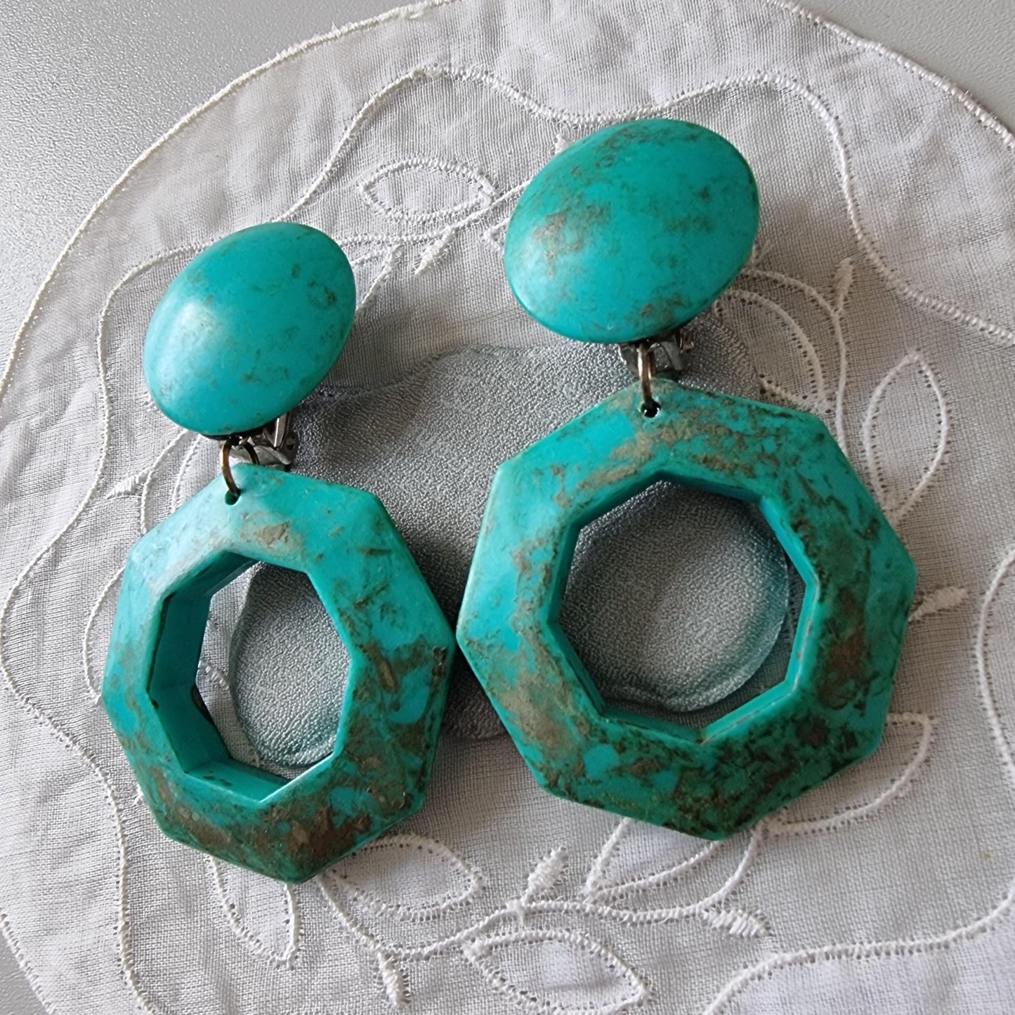 Clip on - Statement Turquoise Acrylic Drop Clip on Earrings