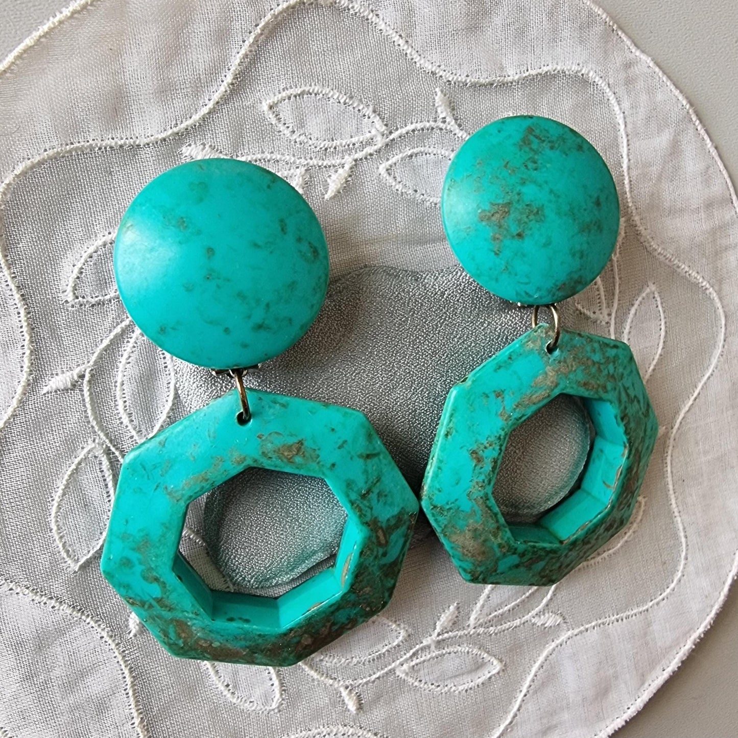Clip on - Statement Turquoise Acrylic Drop Clip on Earrings