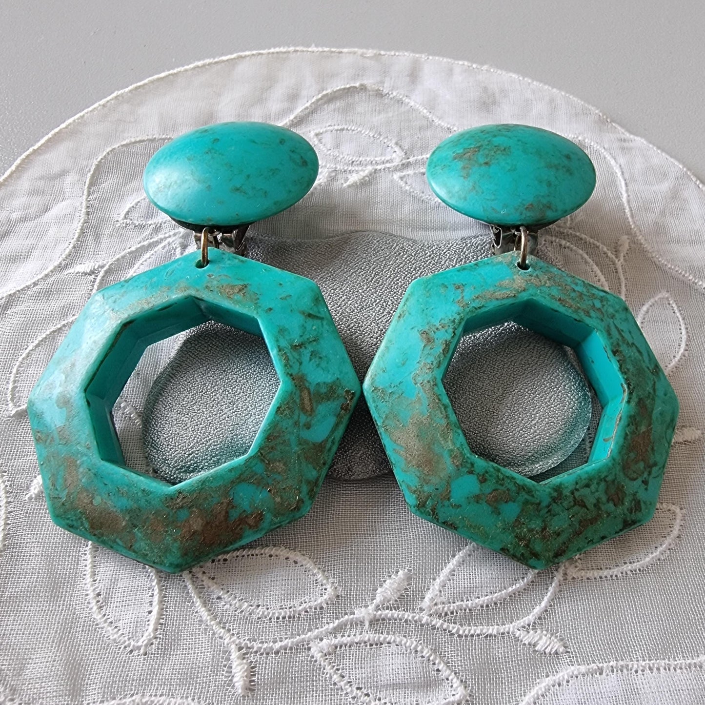 Clip on - Statement Turquoise Acrylic Drop Clip on Earrings