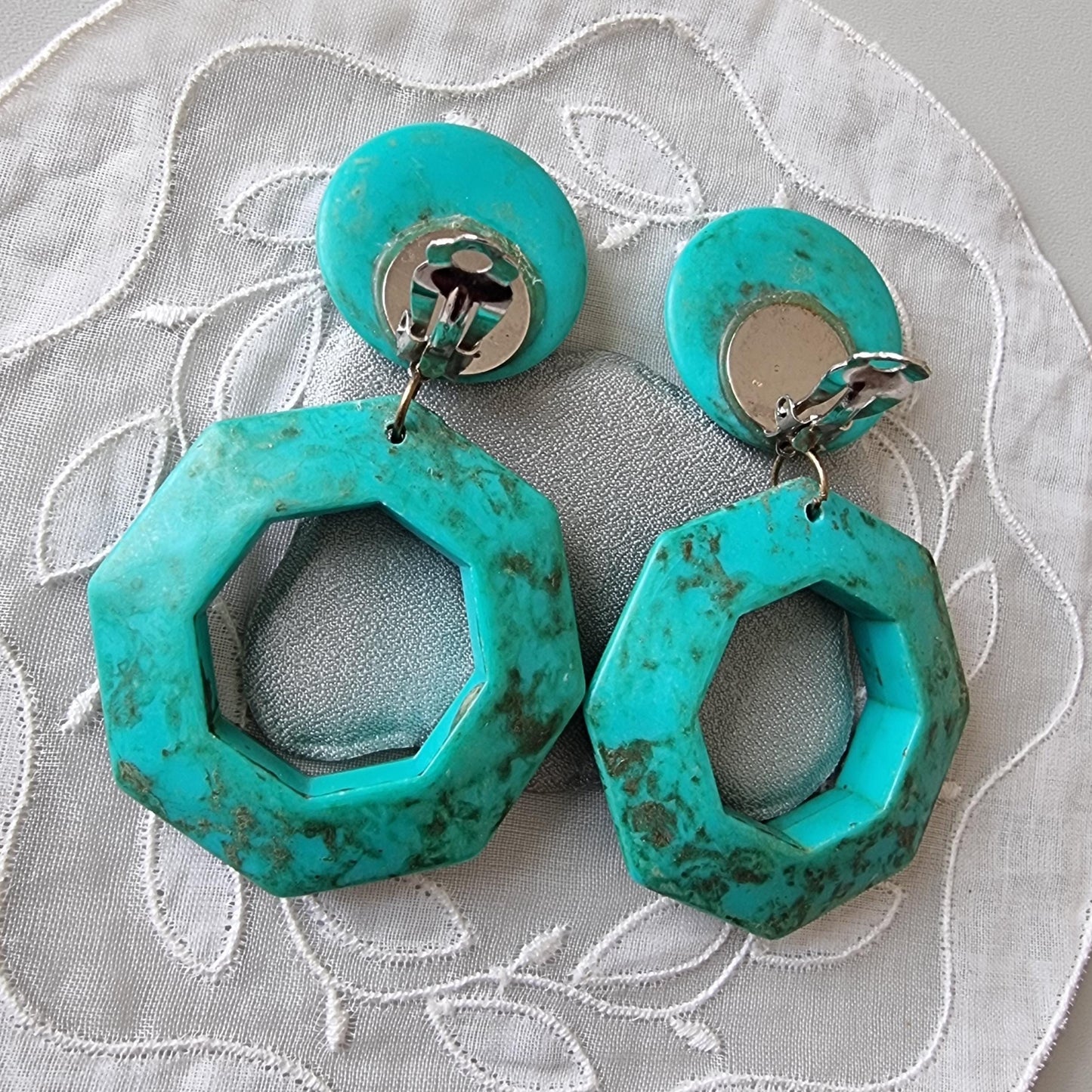Clip on - Statement Turquoise Acrylic Drop Clip on Earrings