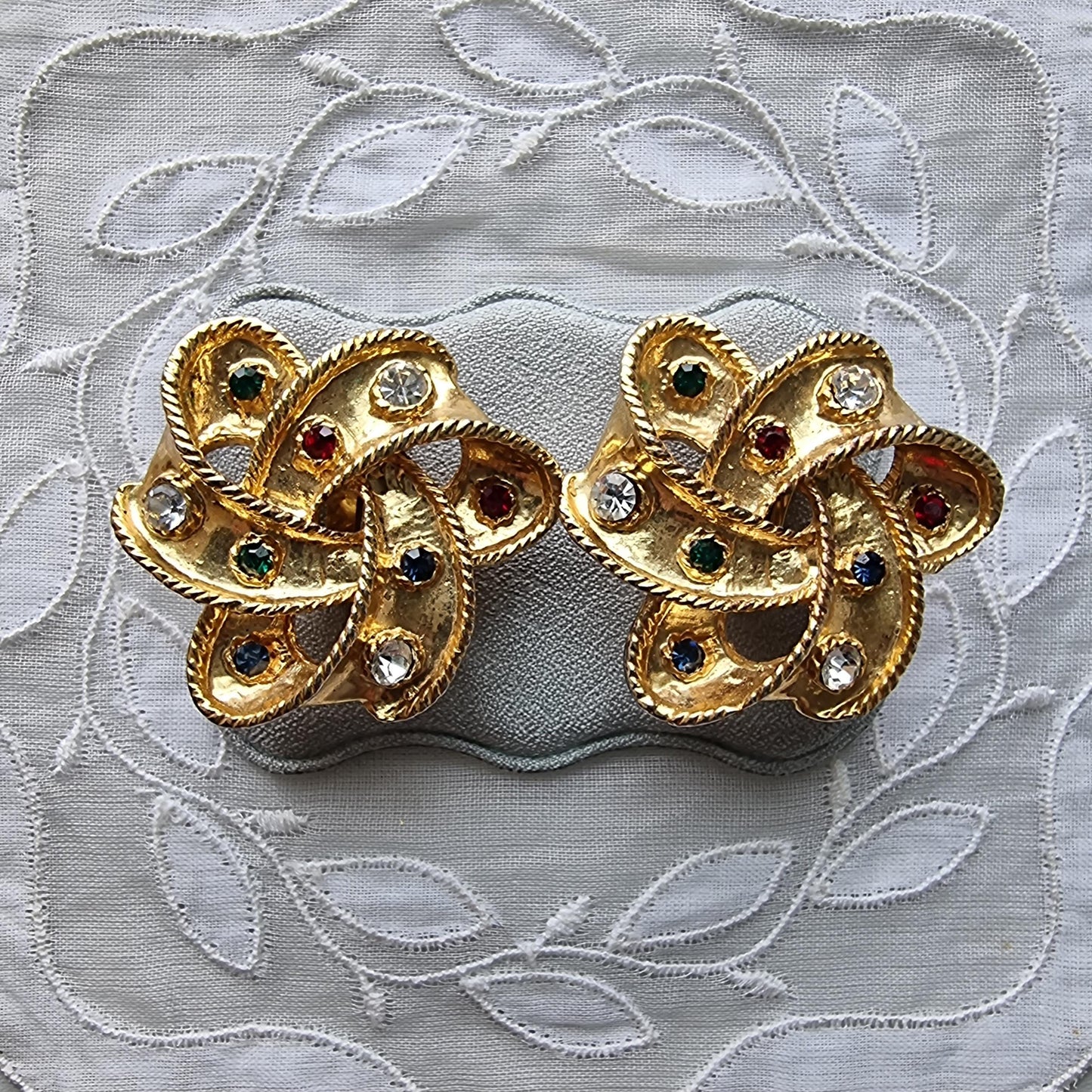 Clip on - Multicoloured Crystal Knot Clip On Earrings