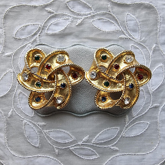 Clip on - Multicoloured Crystal Knot Clip On Earrings