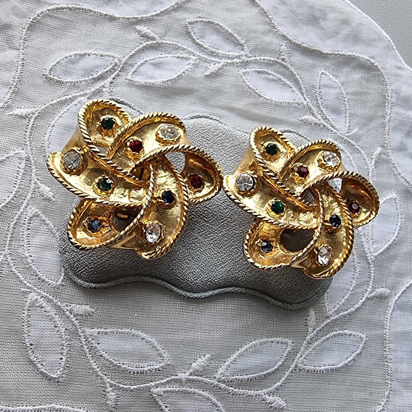 Clip on - Multicoloured Crystal Knot Clip On Earrings