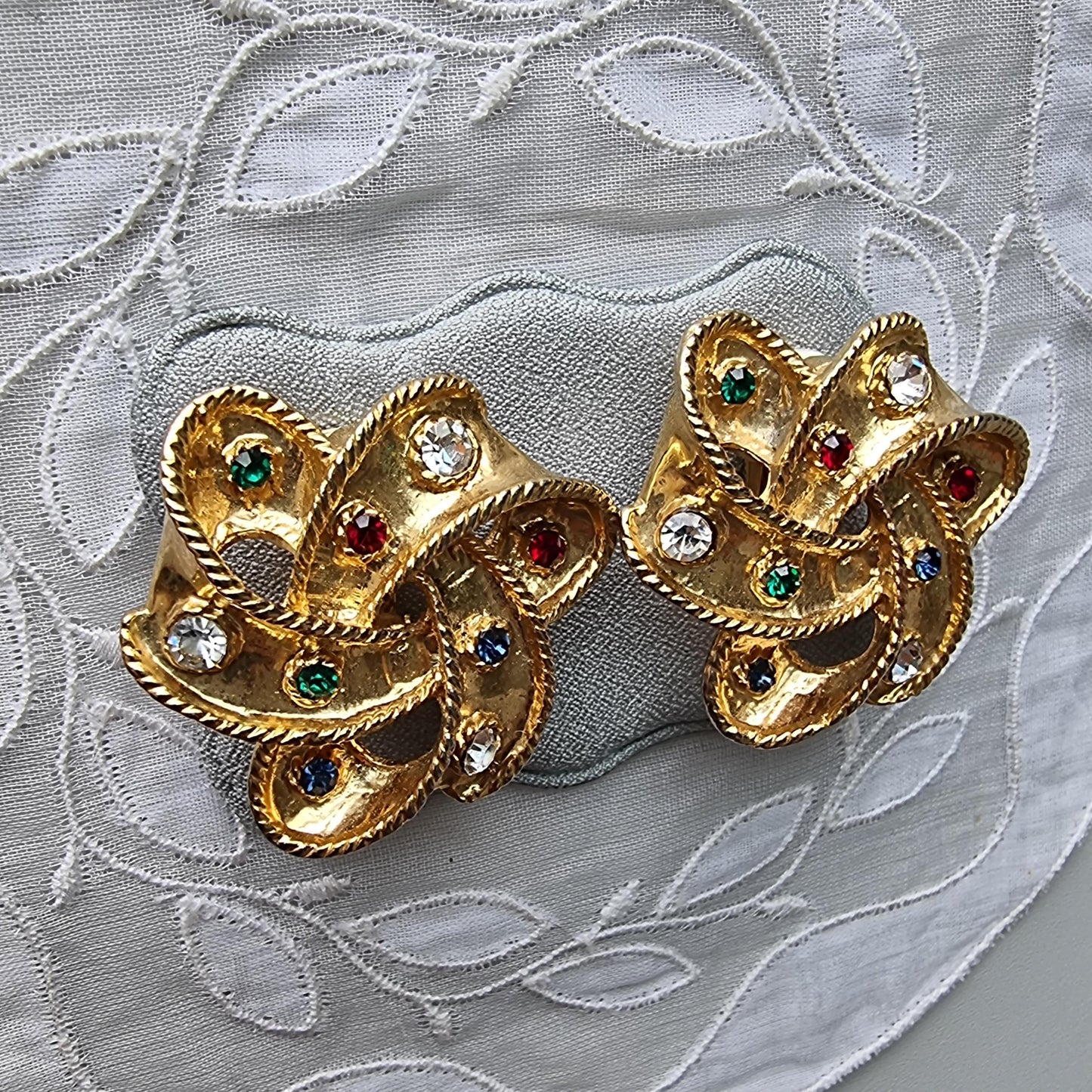 Clip on - Multicoloured Crystal Knot Clip On Earrings