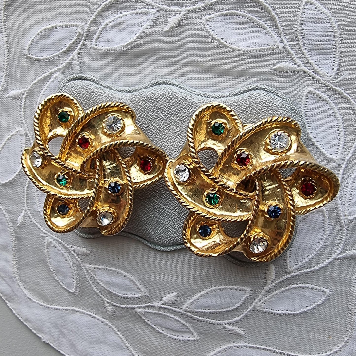 Clip on - Multicoloured Crystal Knot Clip On Earrings