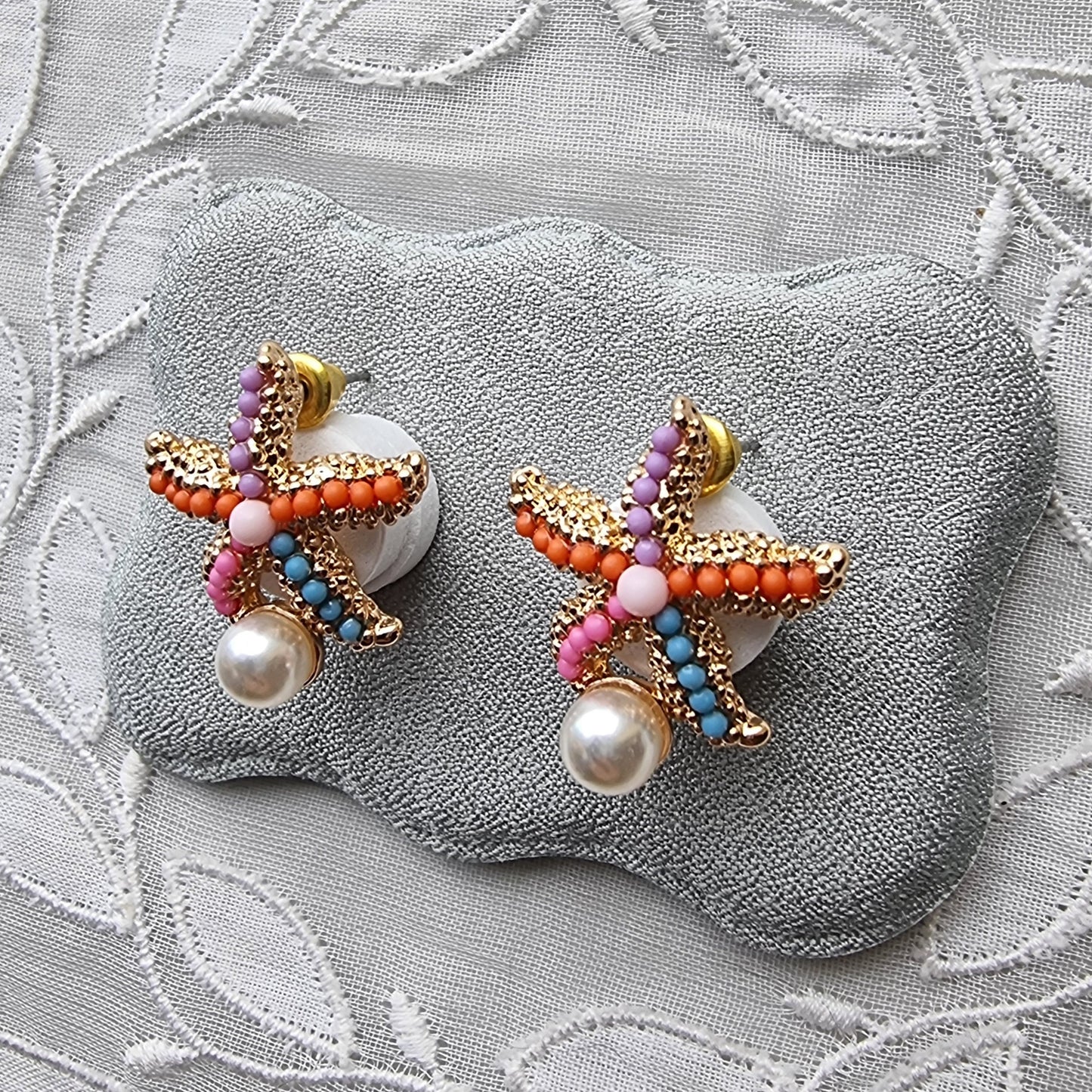Posts - Multicolour Starfish Pearl Stud Earrings