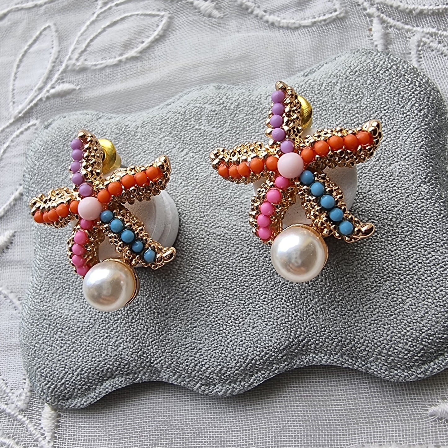 Posts - Multicolour Starfish Pearl Stud Earrings