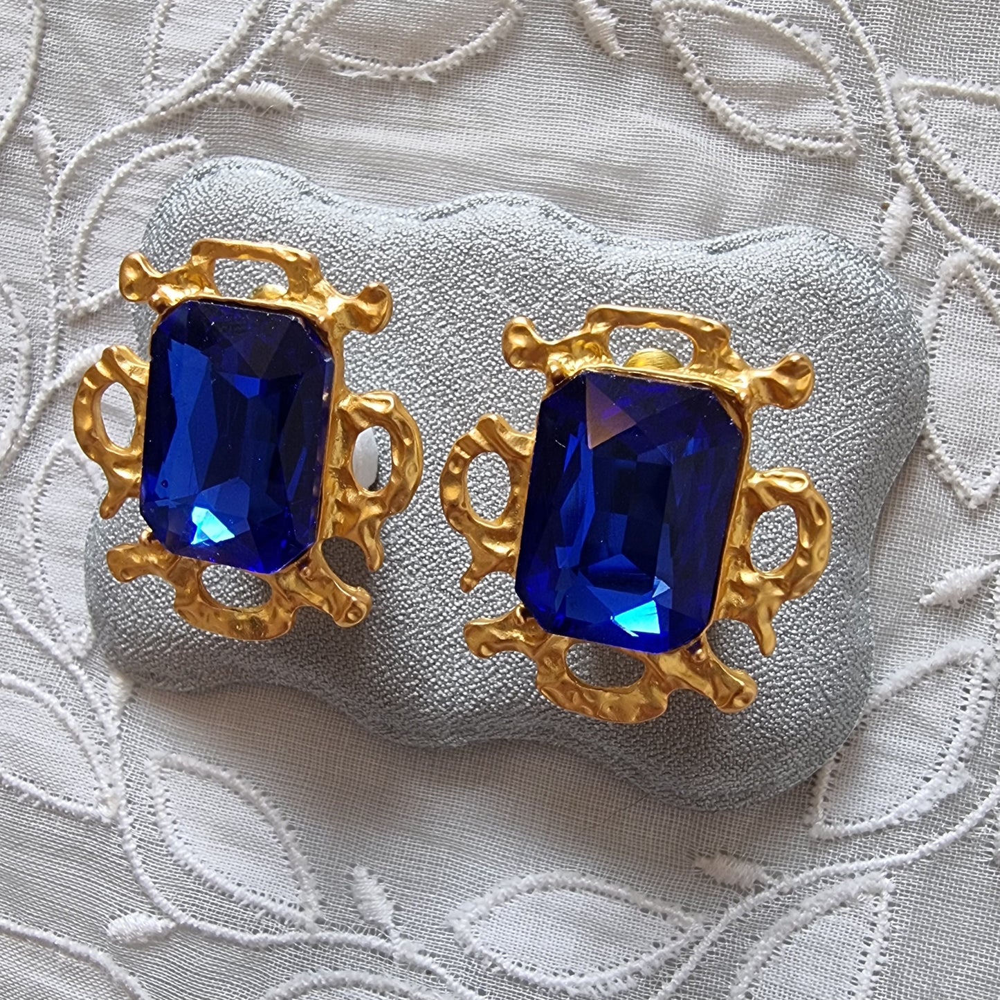 Posts - Blue Square Crystal Abstract Stud Earrings