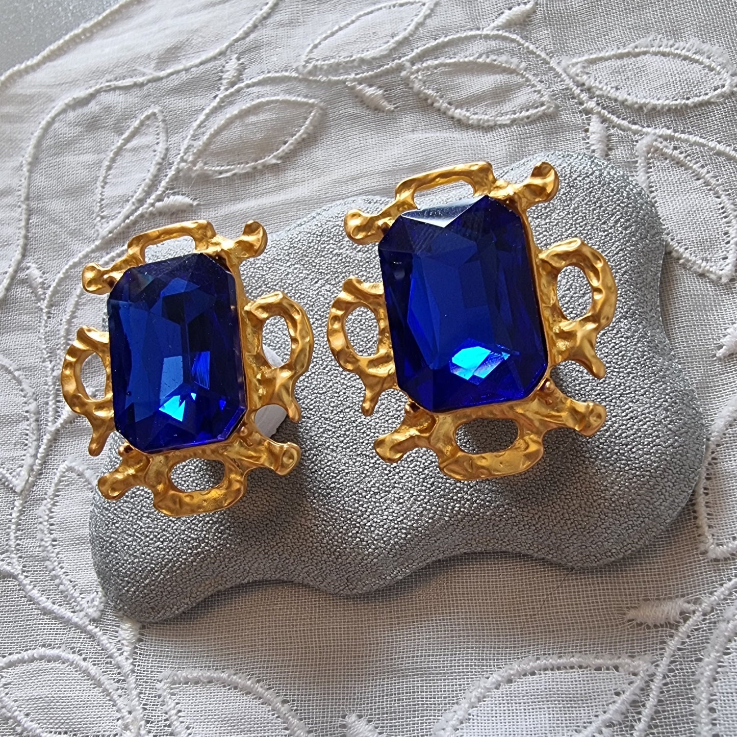 Posts - Blue Square Crystal Abstract Stud Earrings