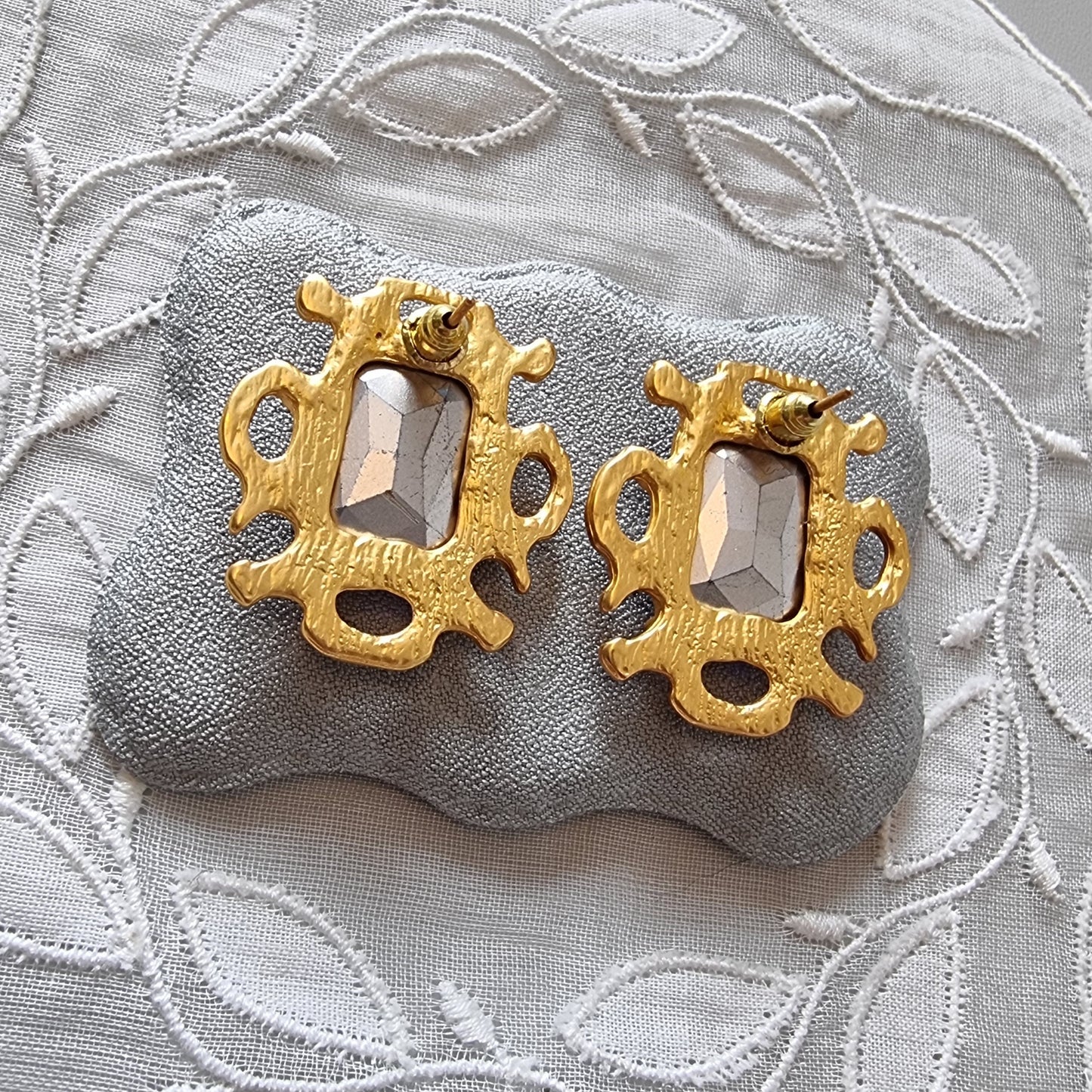 Posts - Blue Square Crystal Abstract Stud Earrings