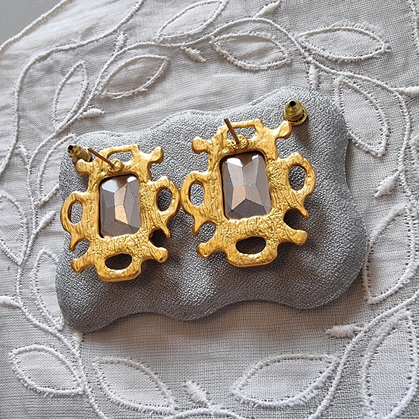 Posts - Blue Square Crystal Abstract Stud Earrings