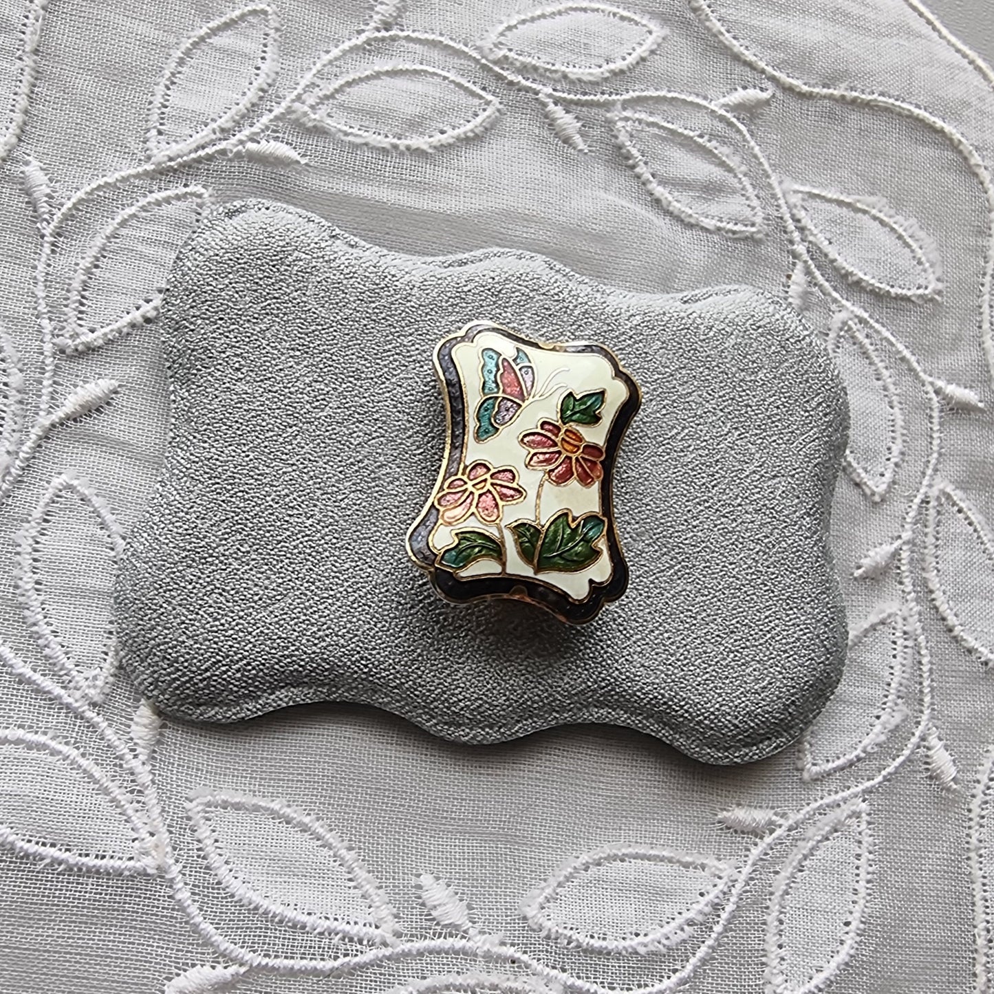 Brooch - Enamel Flowers with Butterfly Brooch