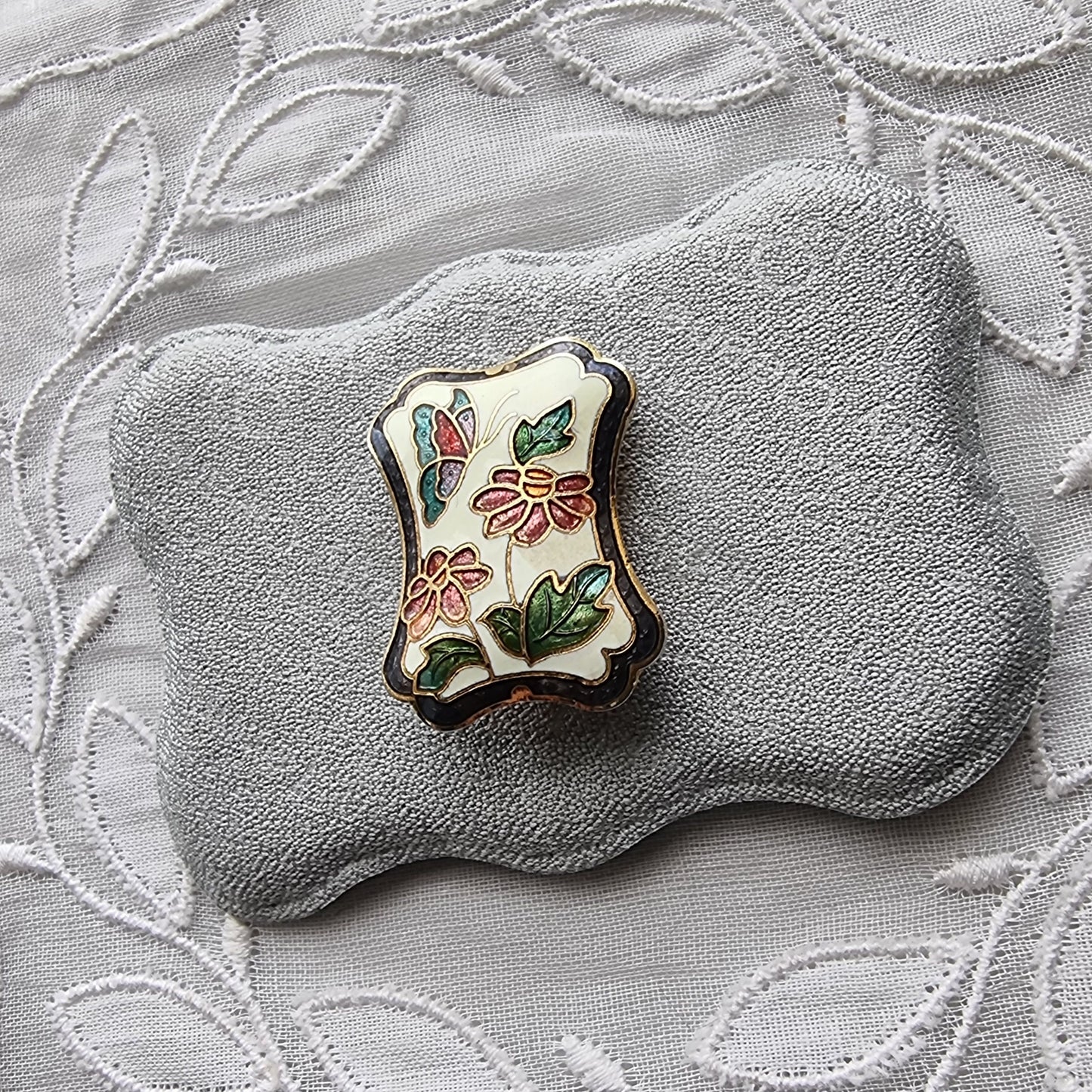 Brooch - Enamel Flowers with Butterfly Brooch
