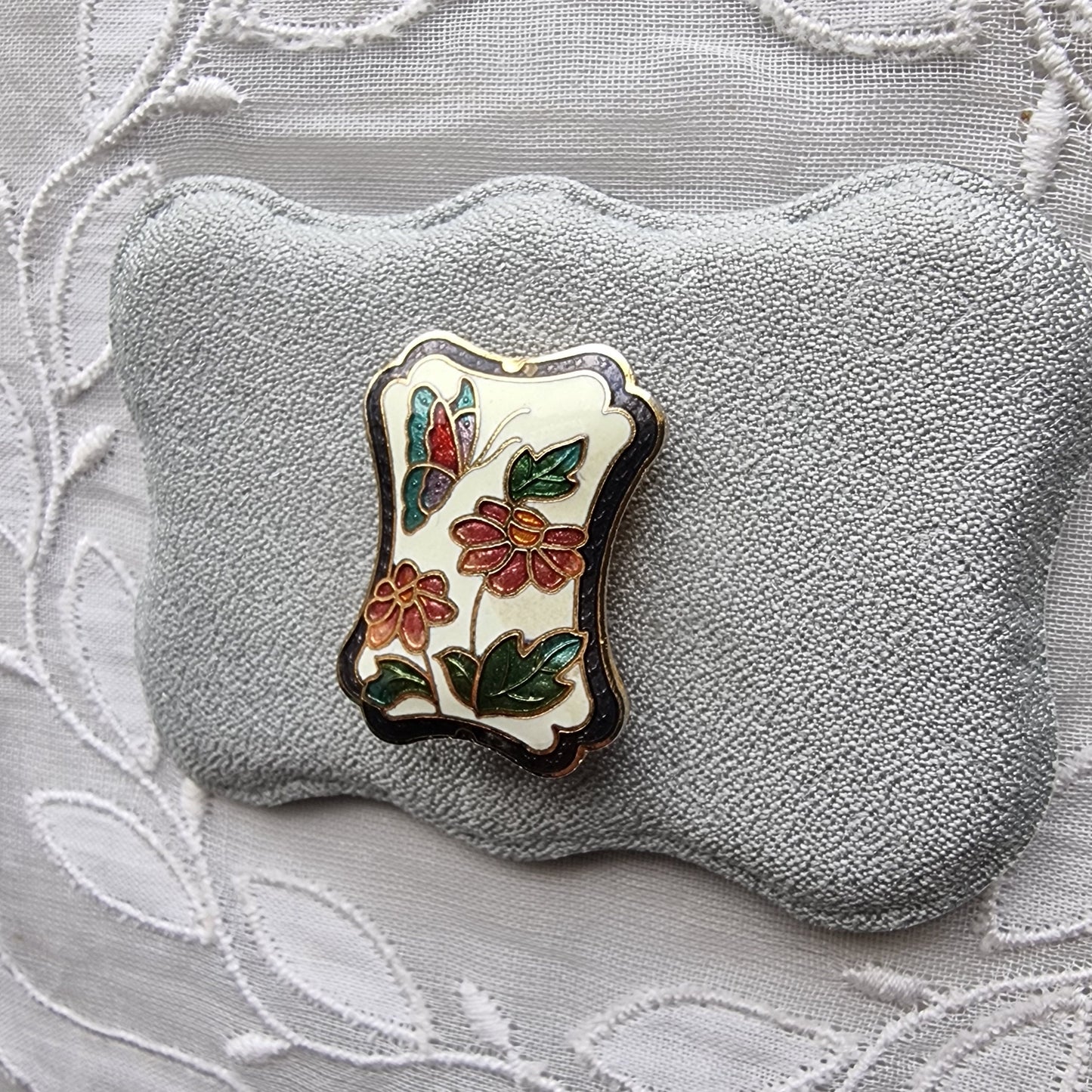 Brooch - Enamel Flowers with Butterfly Brooch