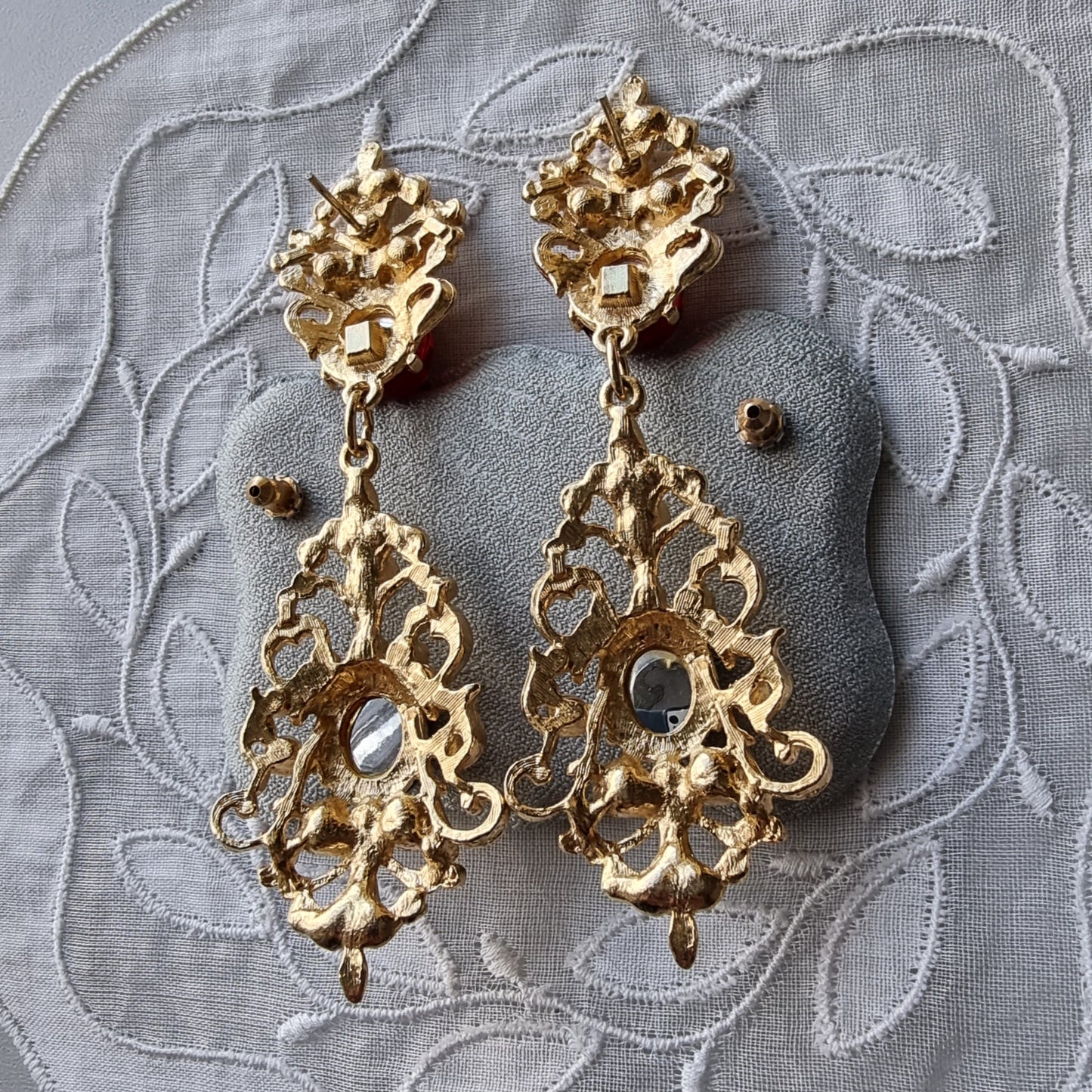 Posts - Statement Red and Blue Cabochon Drop Earrings