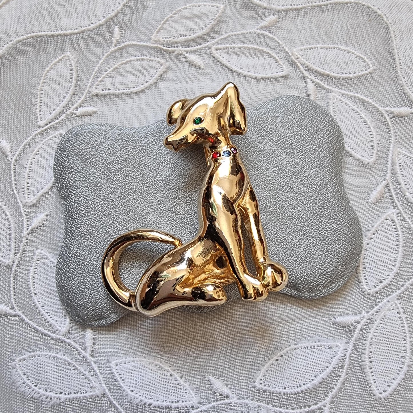 Brooch - Gold Dog with Multicolour Crystals Brooch