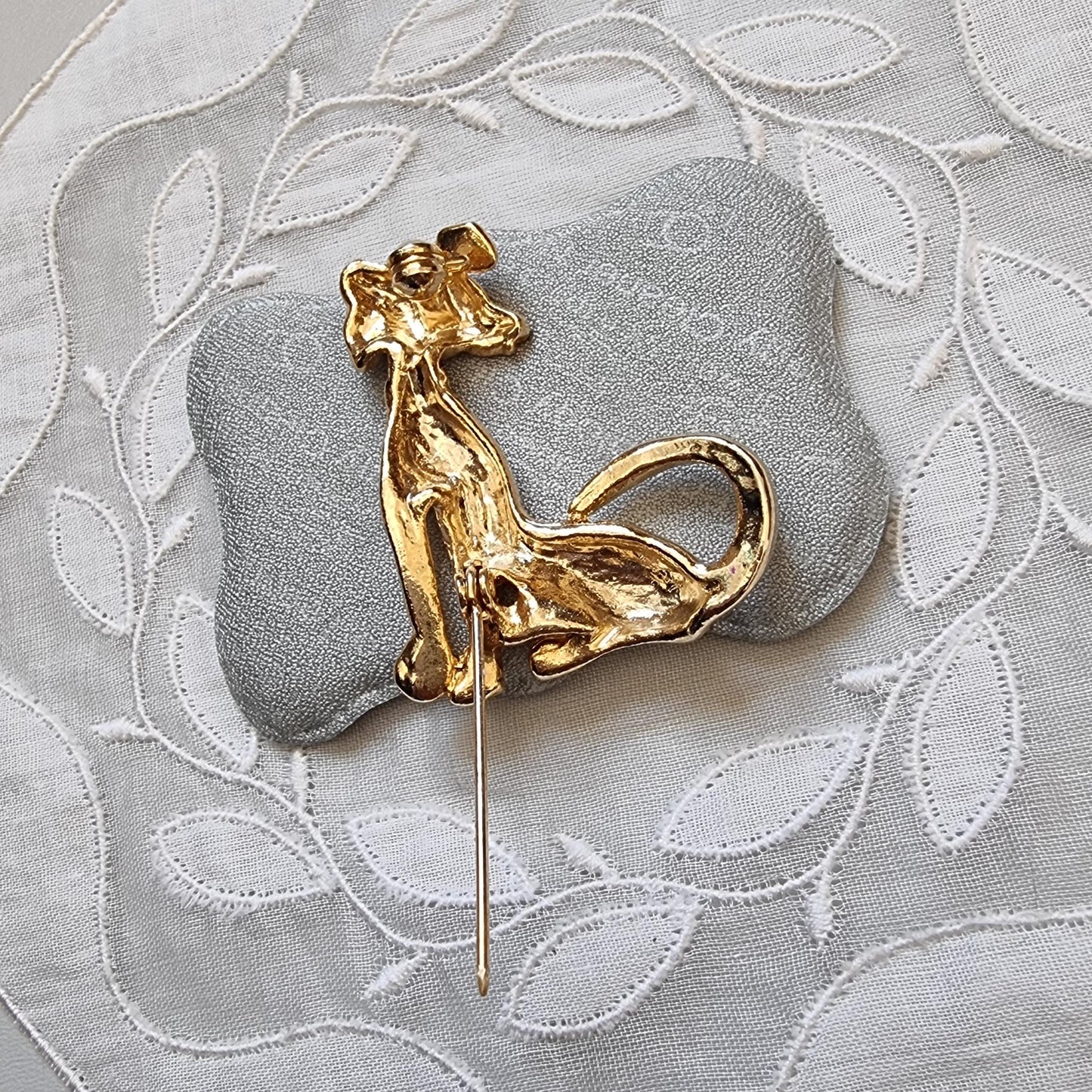 Brooch - Gold Dog with Multicolour Crystals Brooch
