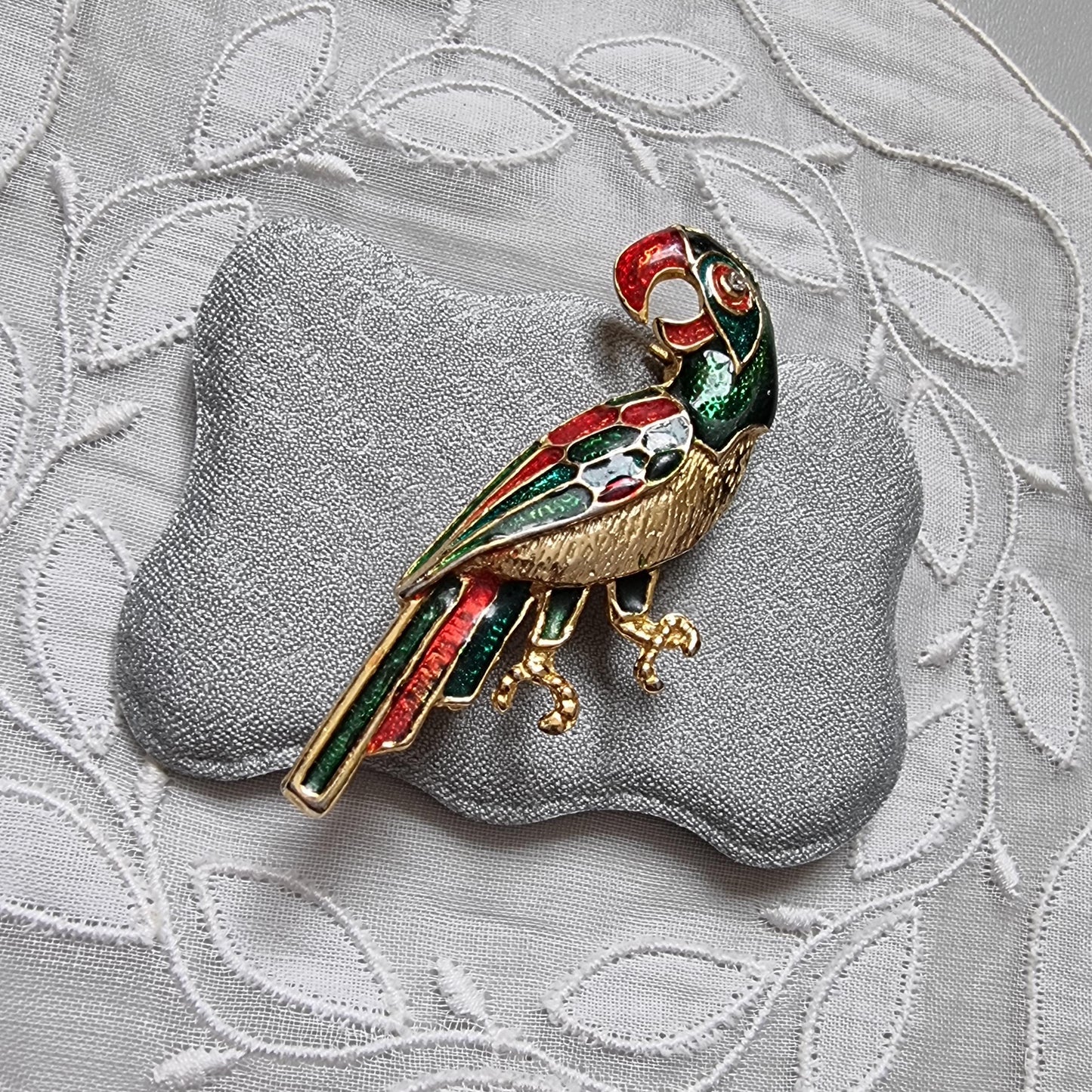 Brooch - Green Red and Blue Enamel Parrot Brooch