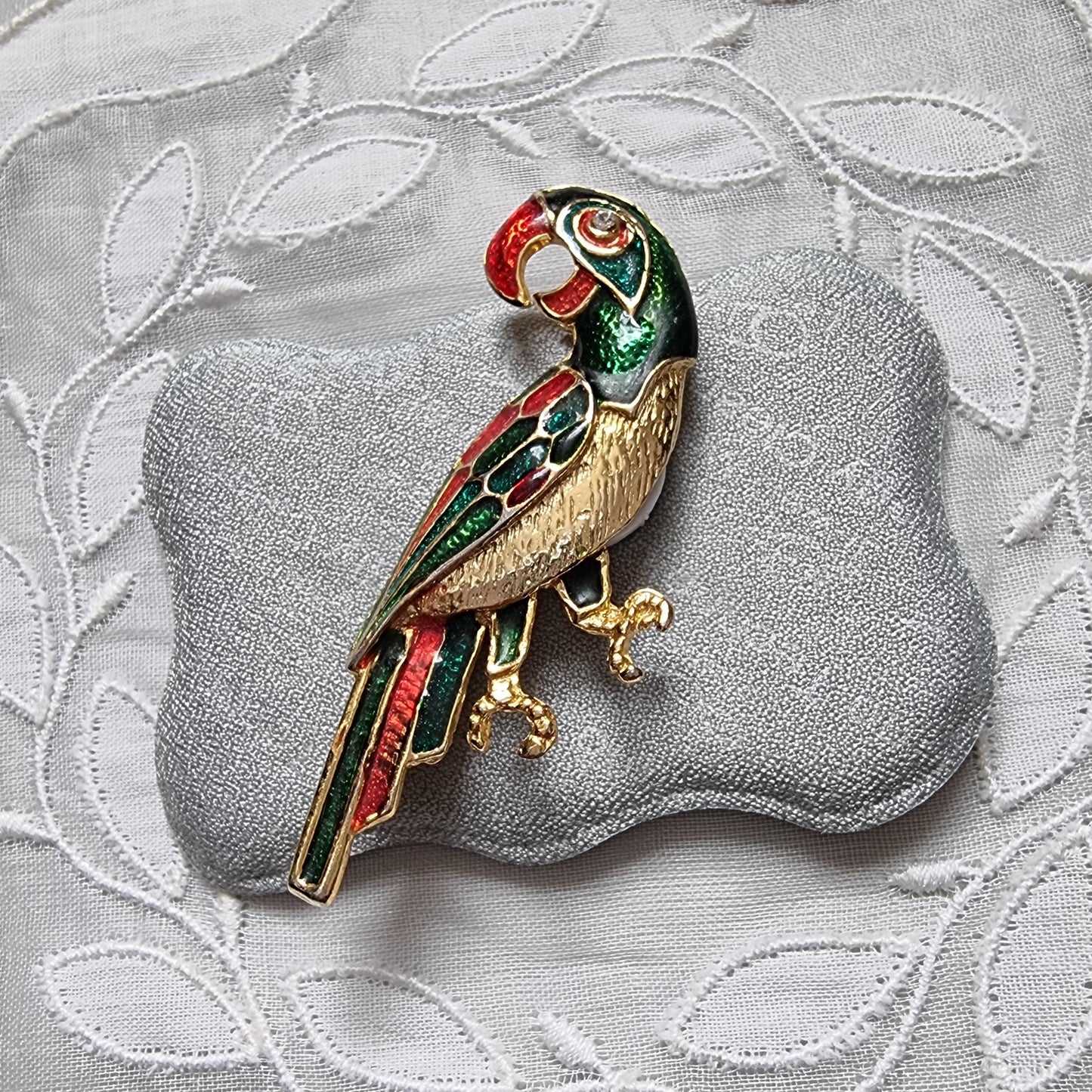 Brooch - Green Red and Blue Enamel Parrot Brooch