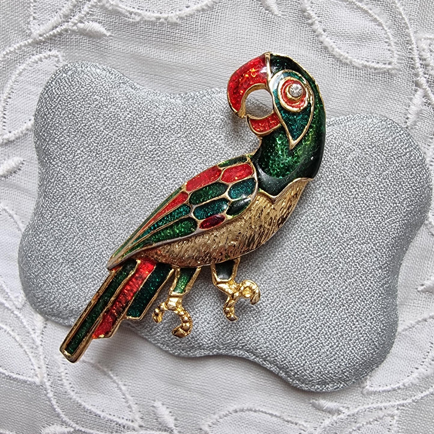Brooch - Green Red and Blue Enamel Parrot Brooch