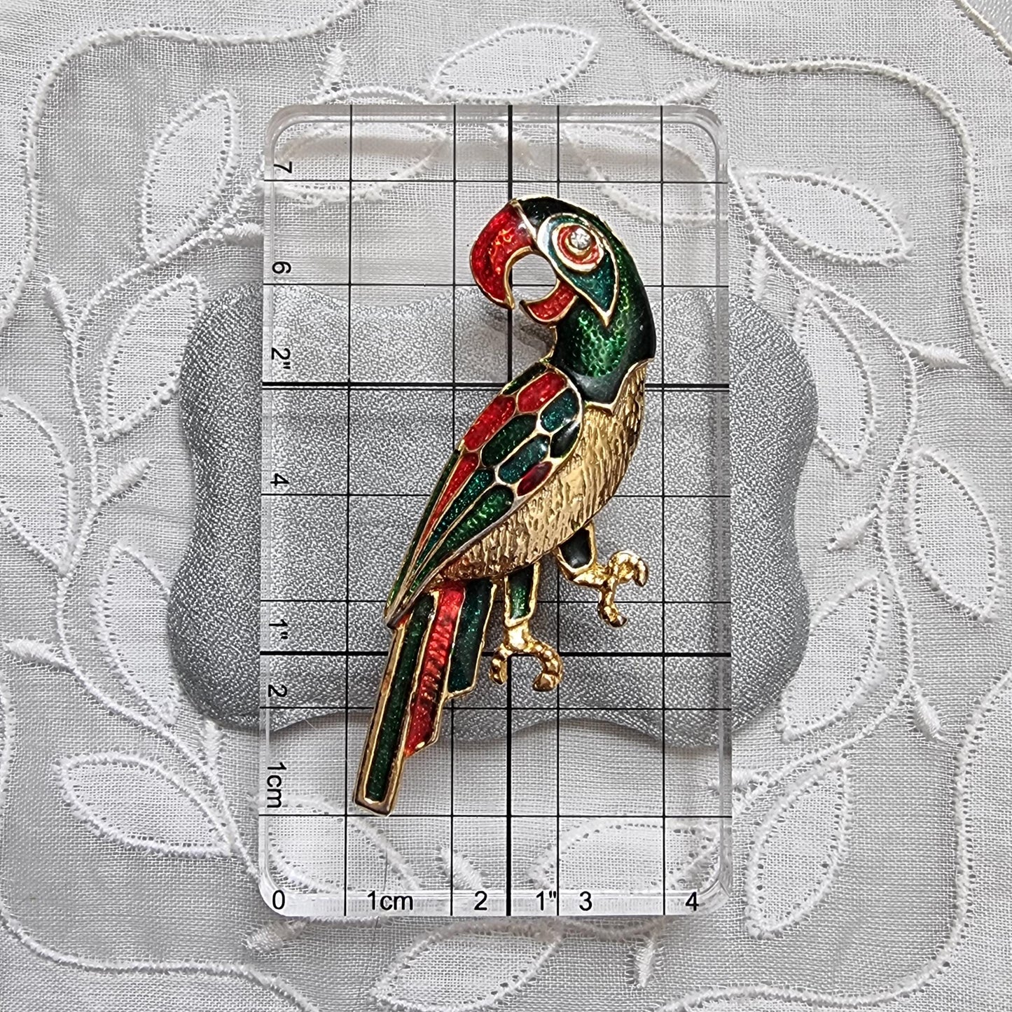 Brooch - Green Red and Blue Enamel Parrot Brooch