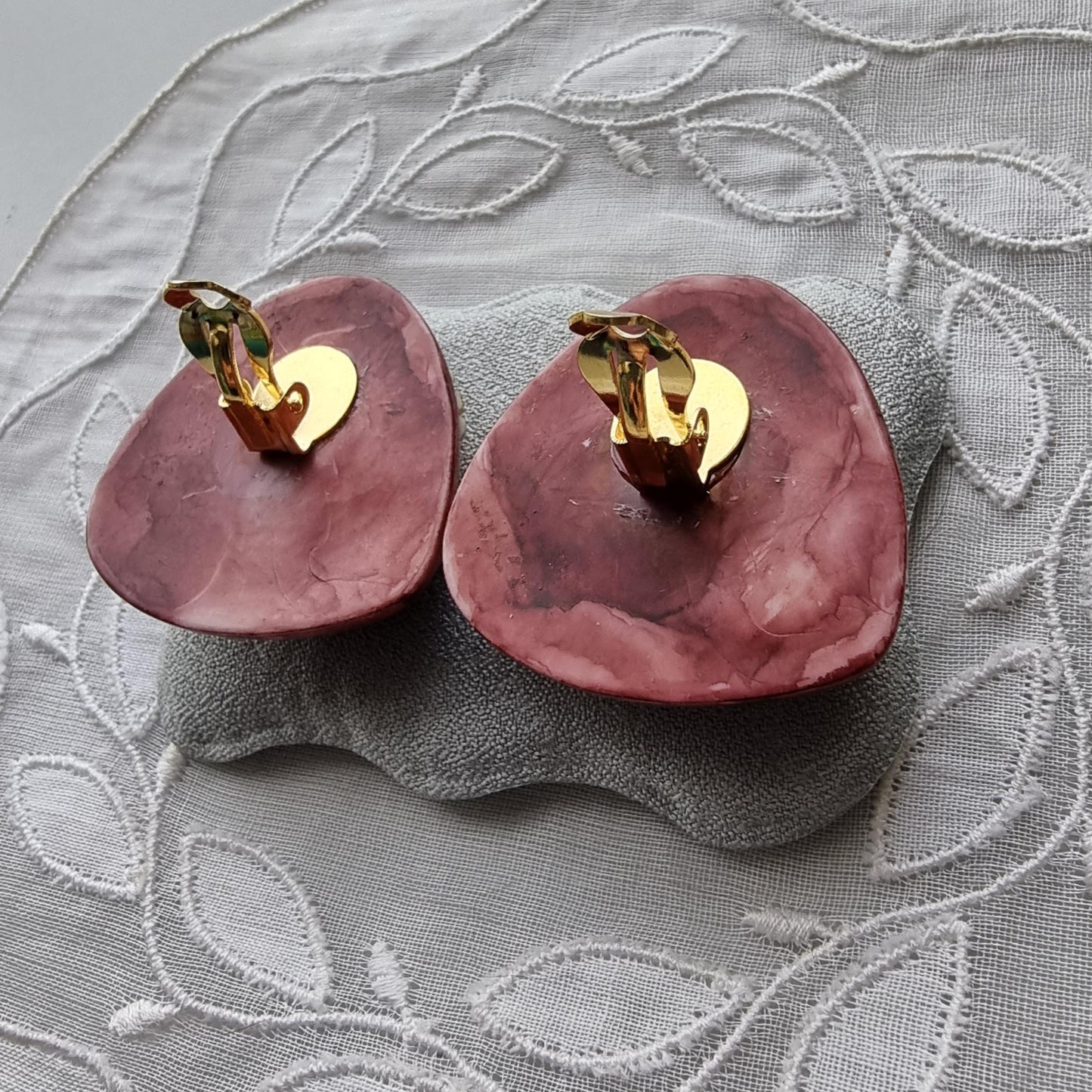 Clip on - Gold and Burgundy Triangular Acrylic Clip on Earrings