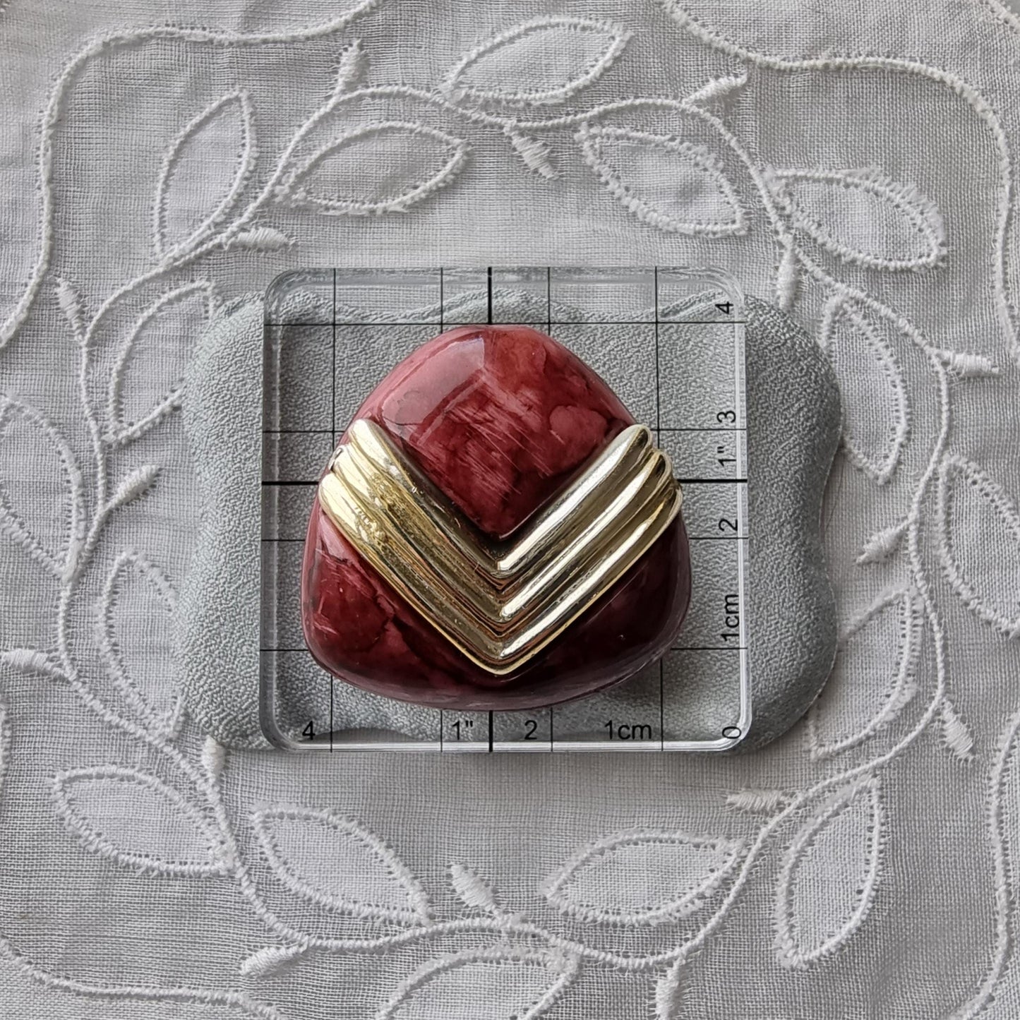 Clip on - Gold and Burgundy Triangular Acrylic Clip on Earrings