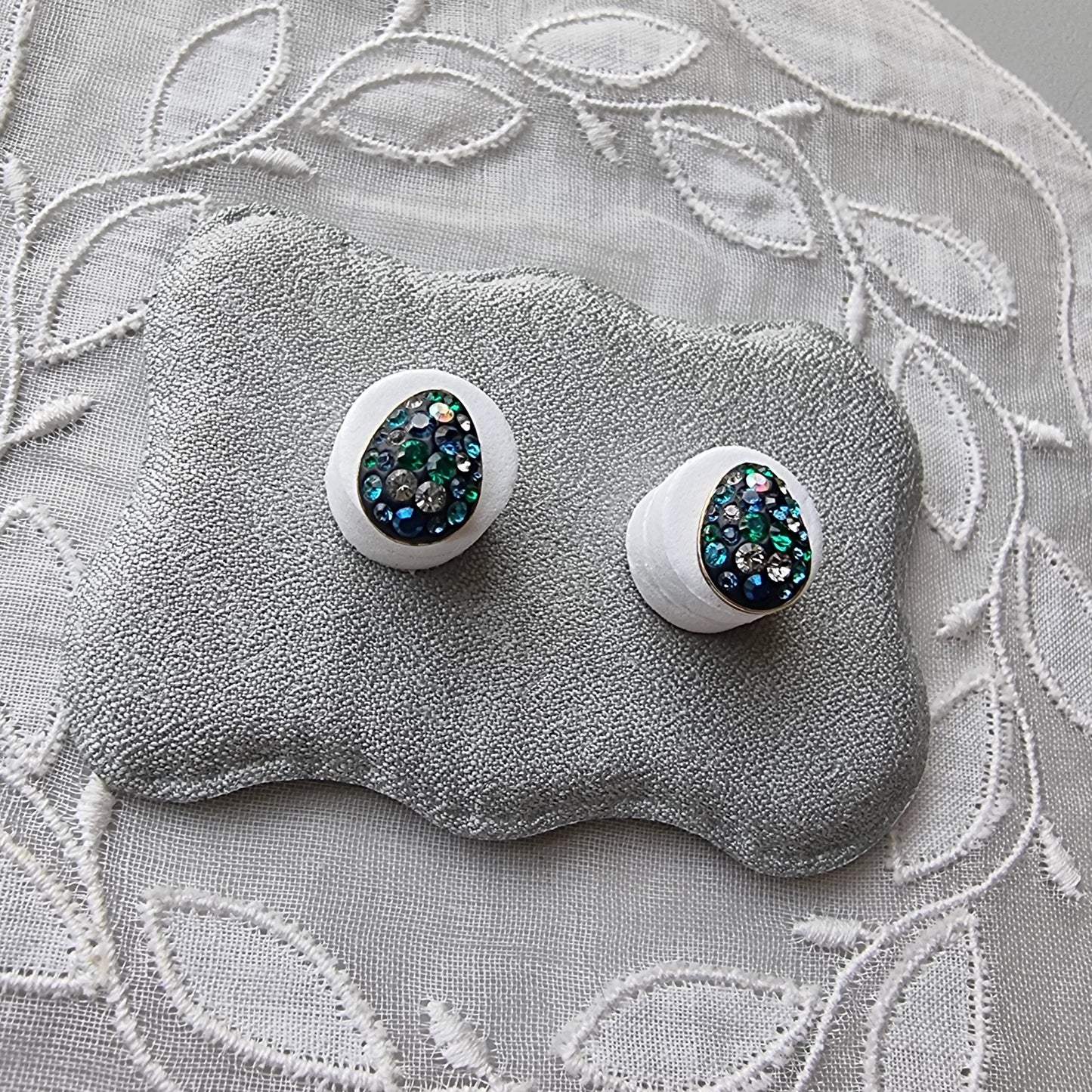 Posts - Swarovski Crystal Blue and Green Egg Stud Earrings