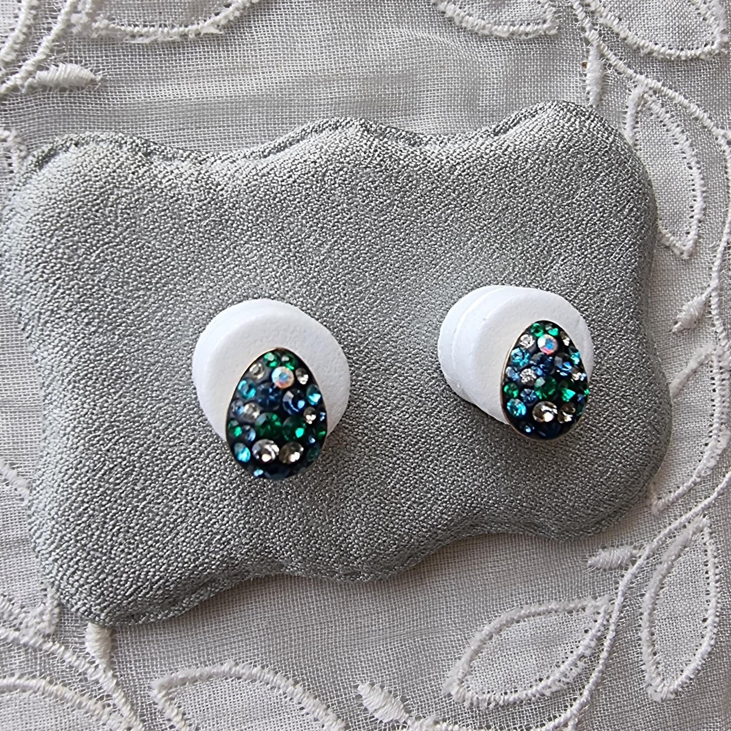 Posts - Swarovski Crystal Blue and Green Egg Stud Earrings