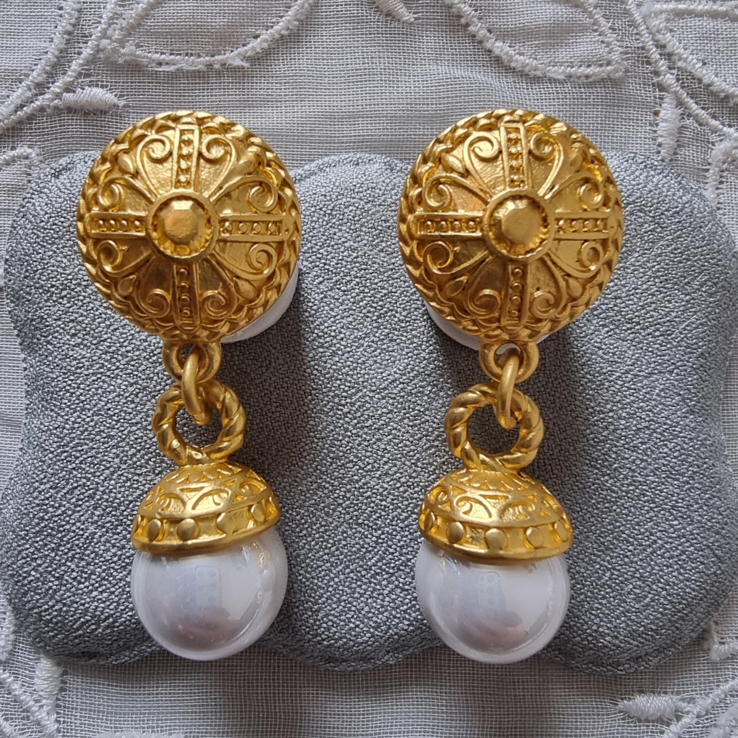 Posts - Gold Etruscan Pearl Drop Earrings