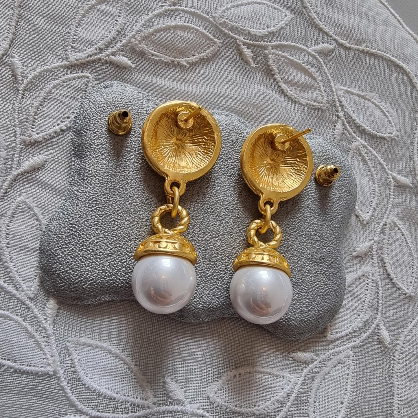 Posts - Gold Etruscan Pearl Drop Earrings