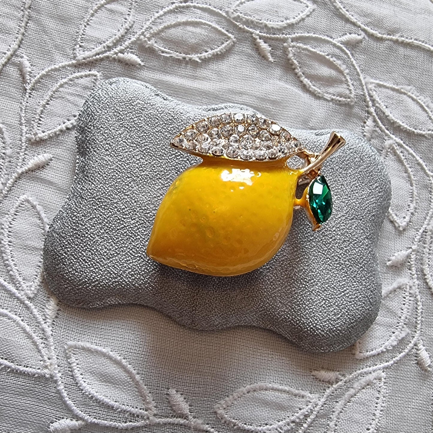 Brooch - Crystal Leaf Enamel Lemon Brooch