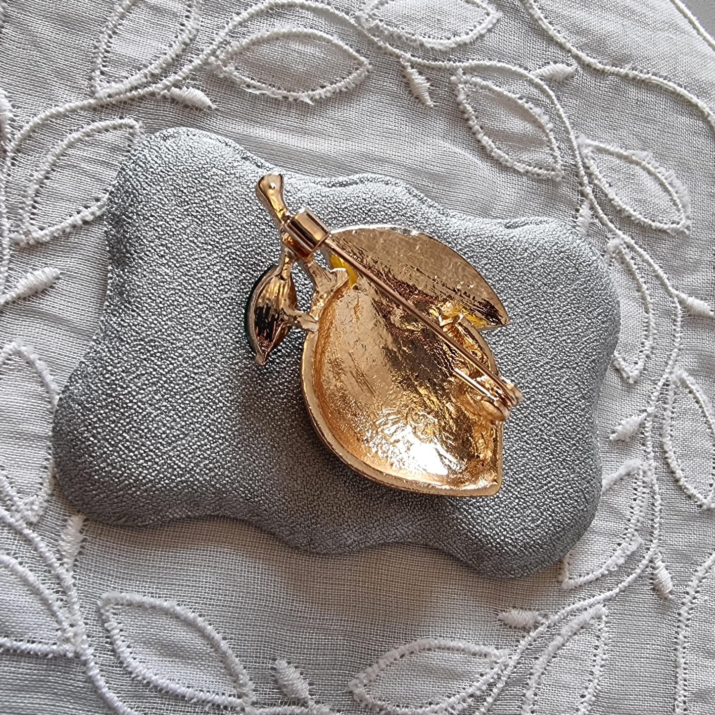 Brooch - Crystal Leaf Enamel Lemon Brooch