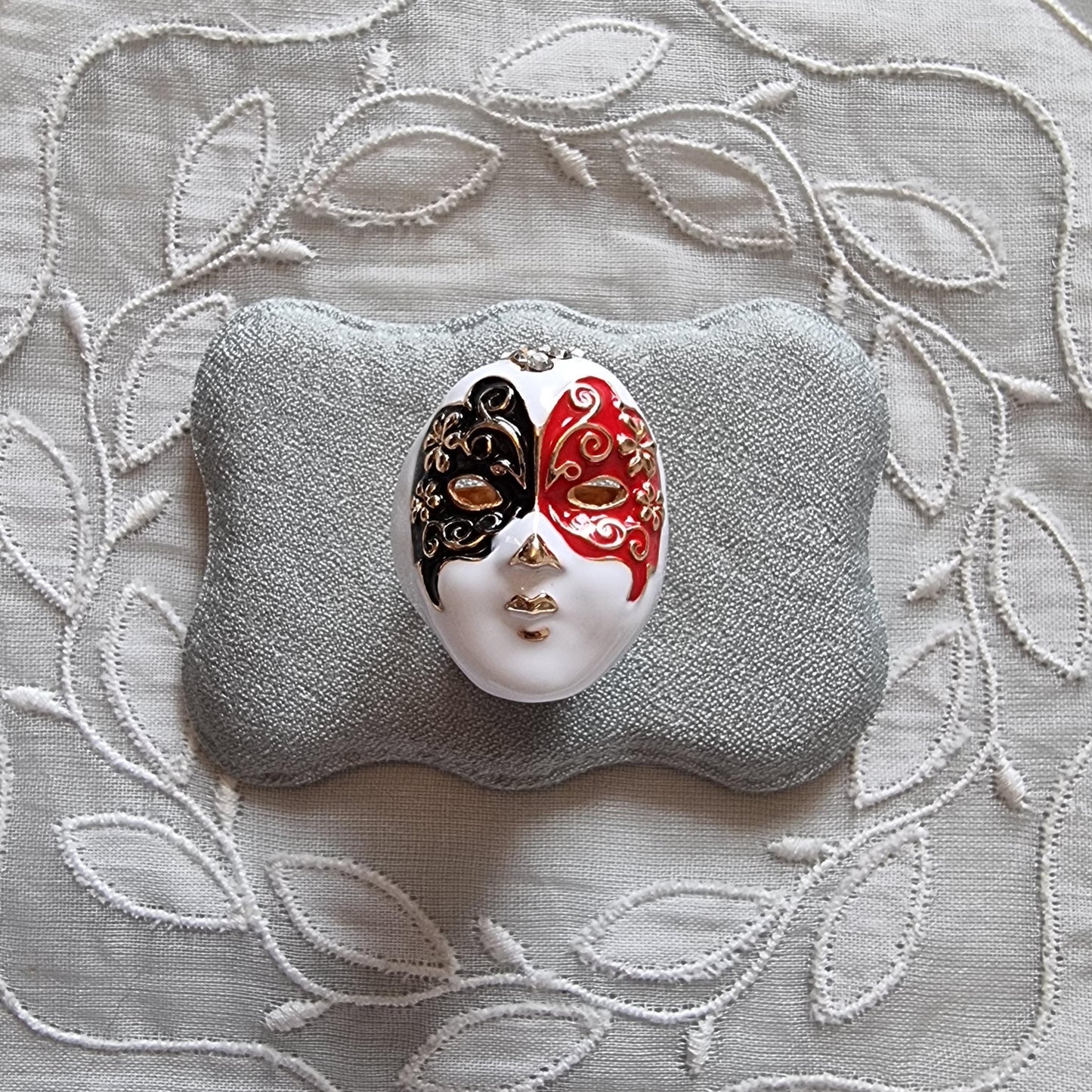 Ring - White Red and Black Enamel Mask Adjustable Ring