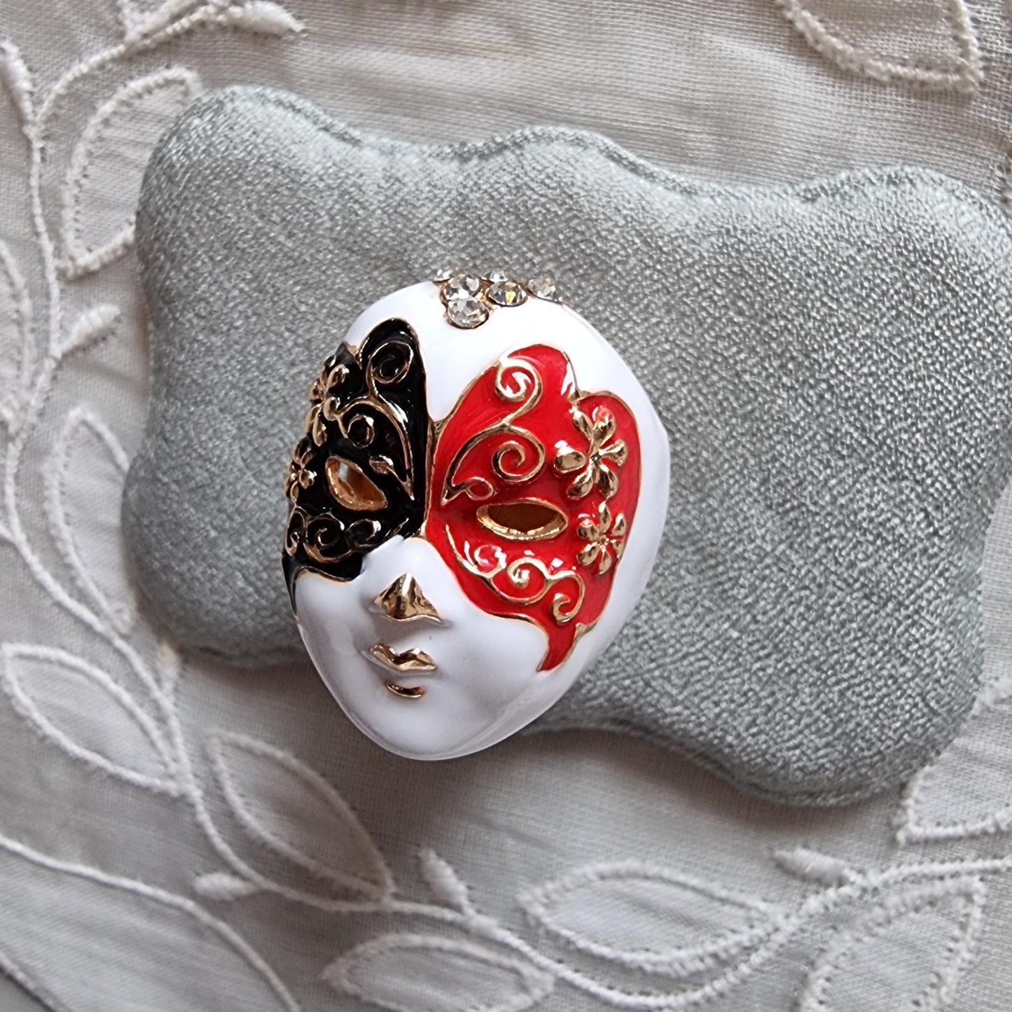 Ring - White Red and Black Enamel Mask Adjustable Ring
