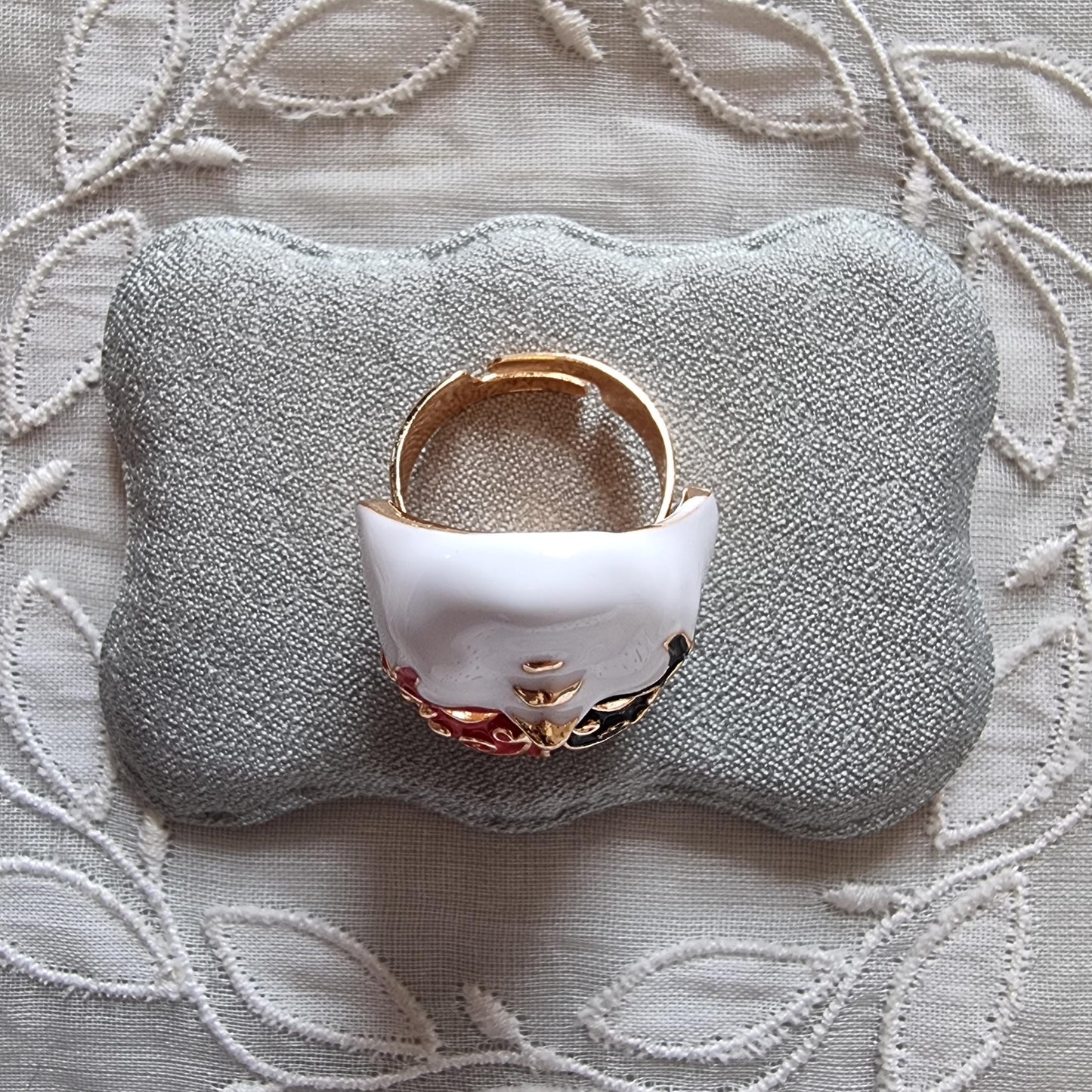 Ring - White Red and Black Enamel Mask Adjustable Ring