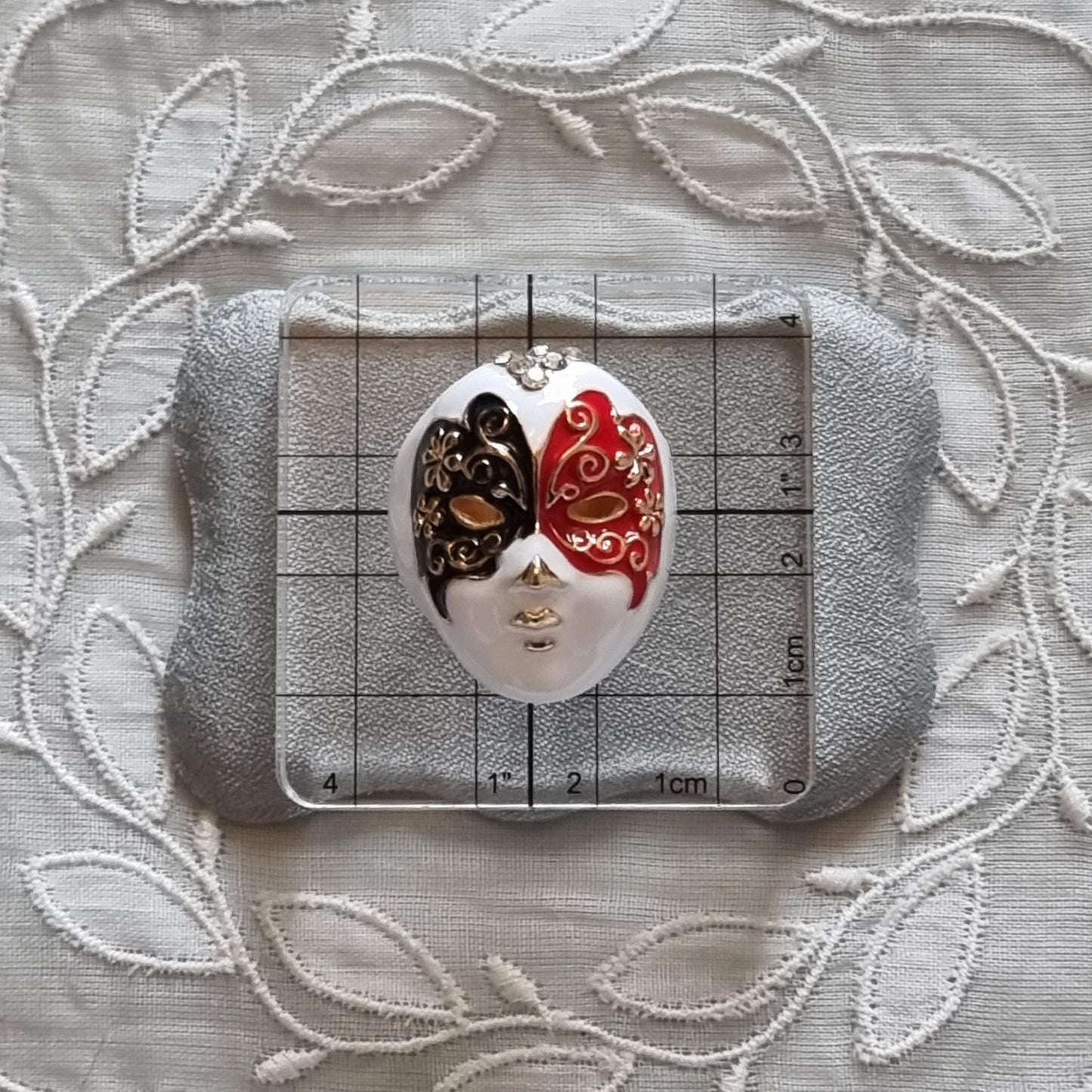 Ring - White Red and Black Enamel Mask Adjustable Ring