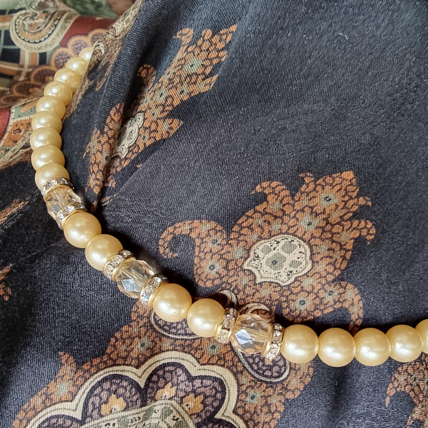 Necklace - Faux Pearls and Crystal Beads Necklace