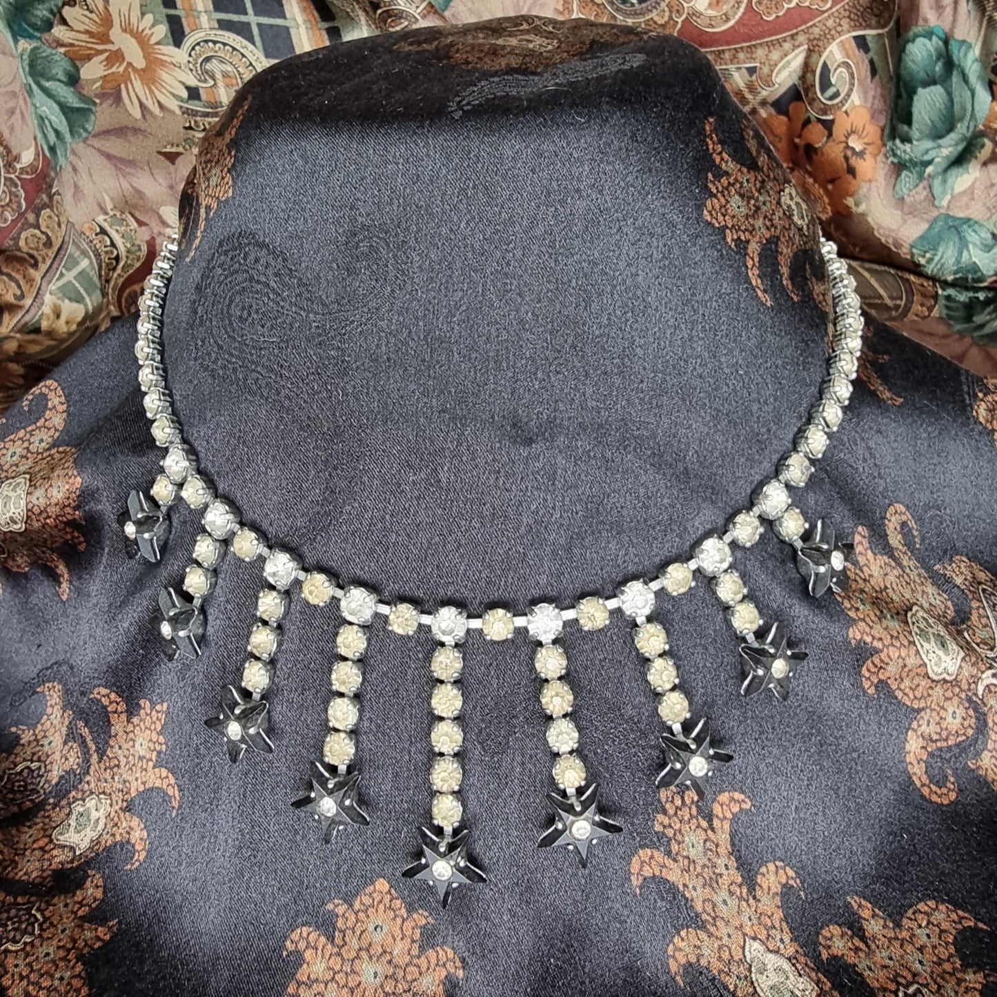 Necklace - Black Stars and Clear Crystals Necklace