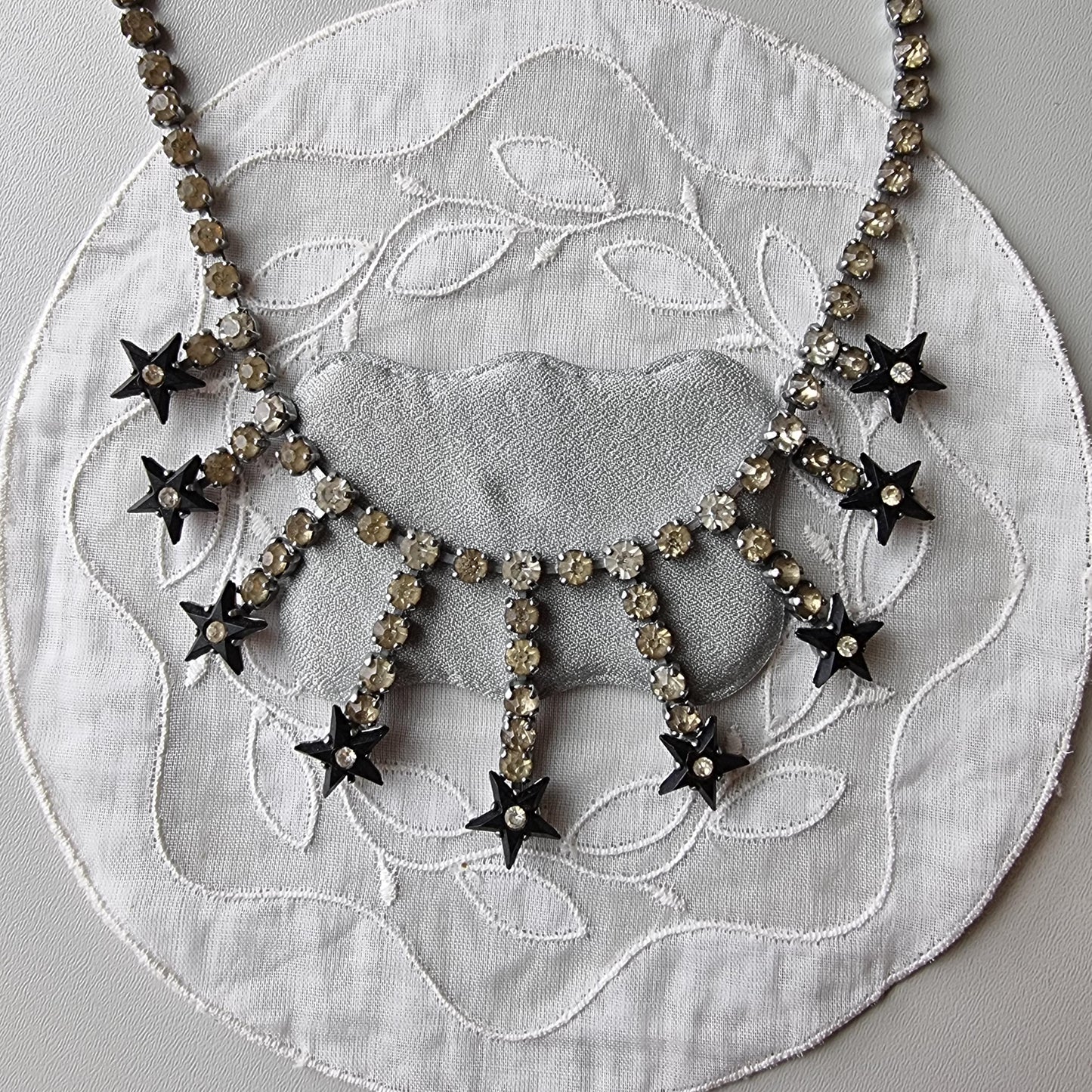 Necklace - Black Stars and Clear Crystals Necklace